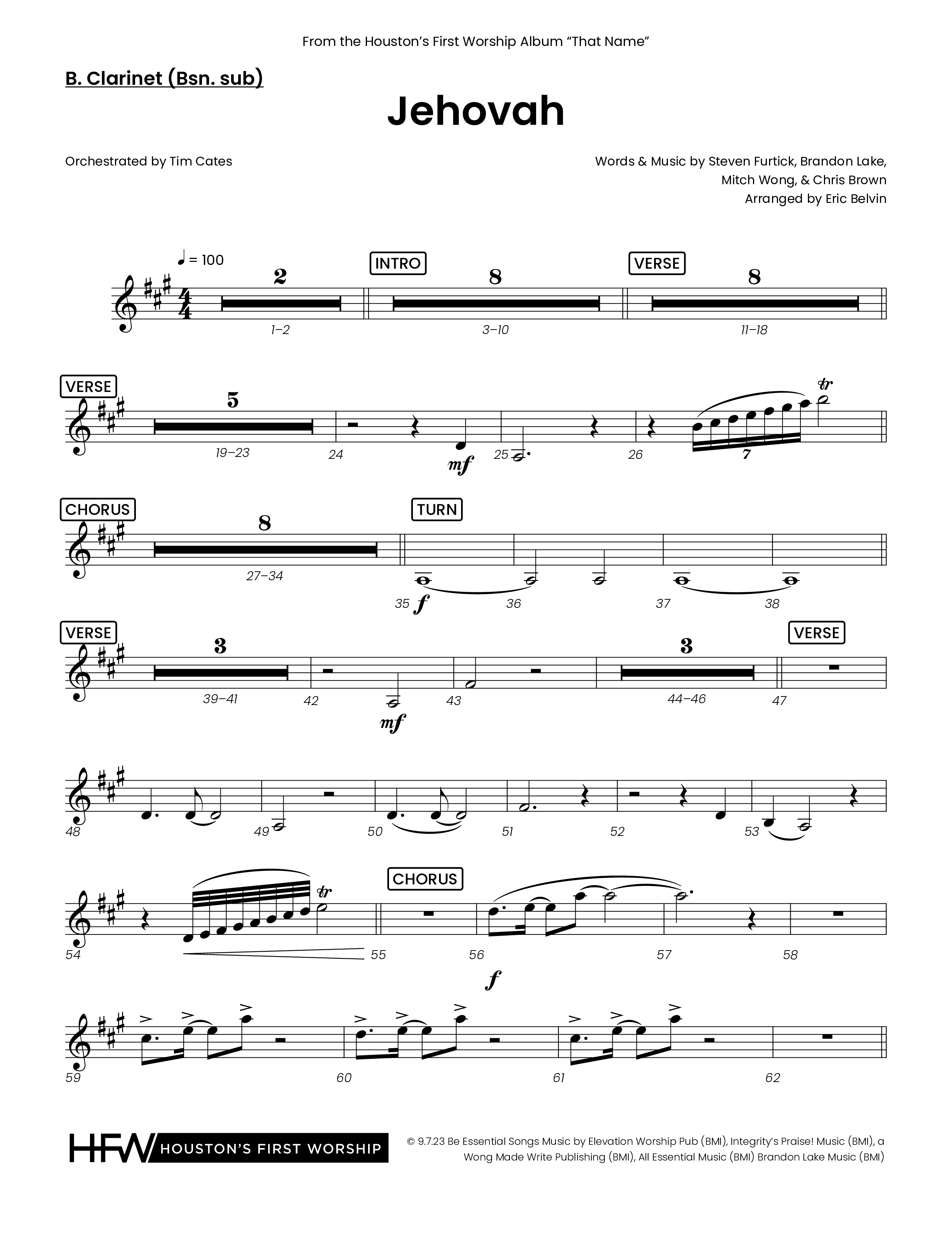 Jehovah (Choral Anthem SATB) Bass Clarinet (Houston's First Worship)