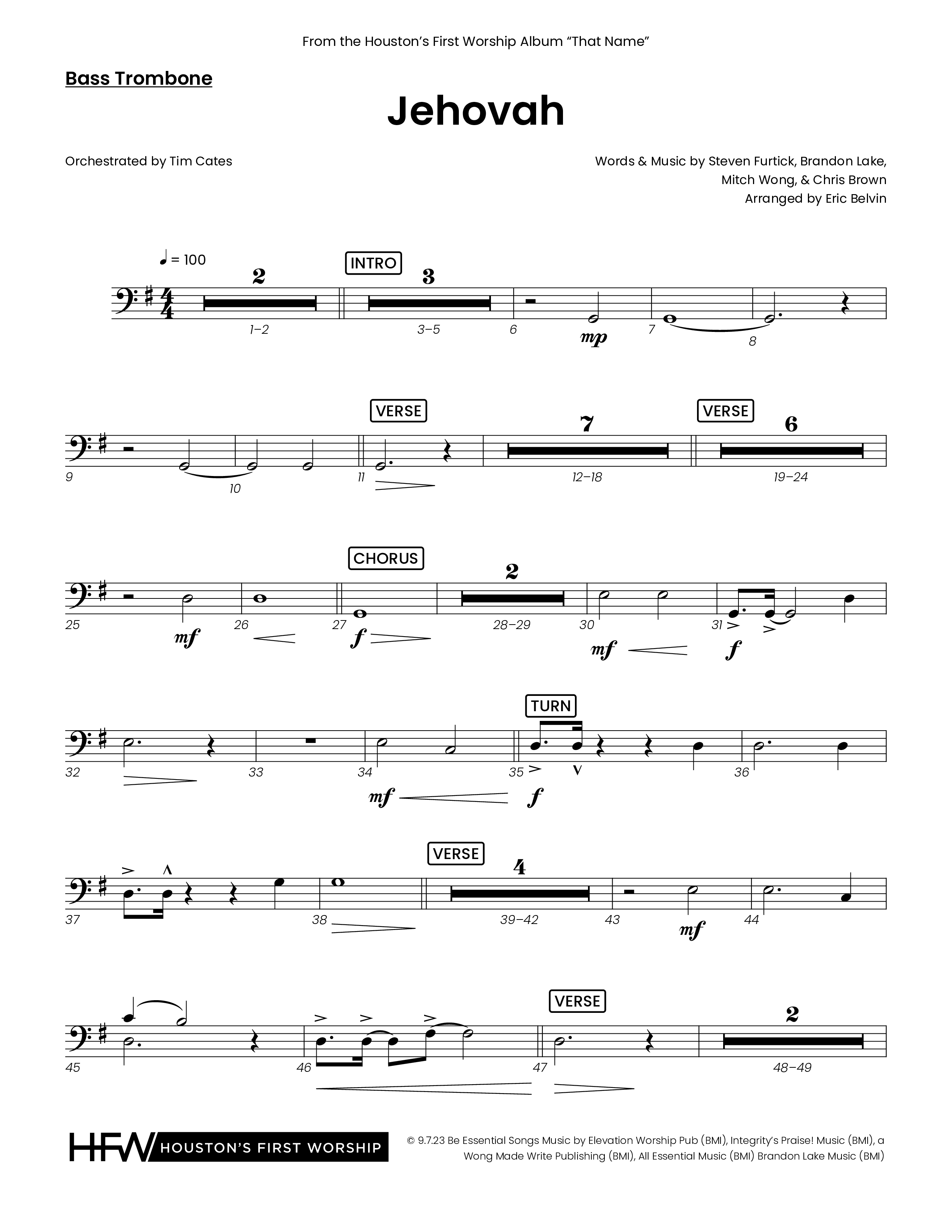 Jehovah (Choral Anthem SATB) Bass Trombone (Houston's First Worship)