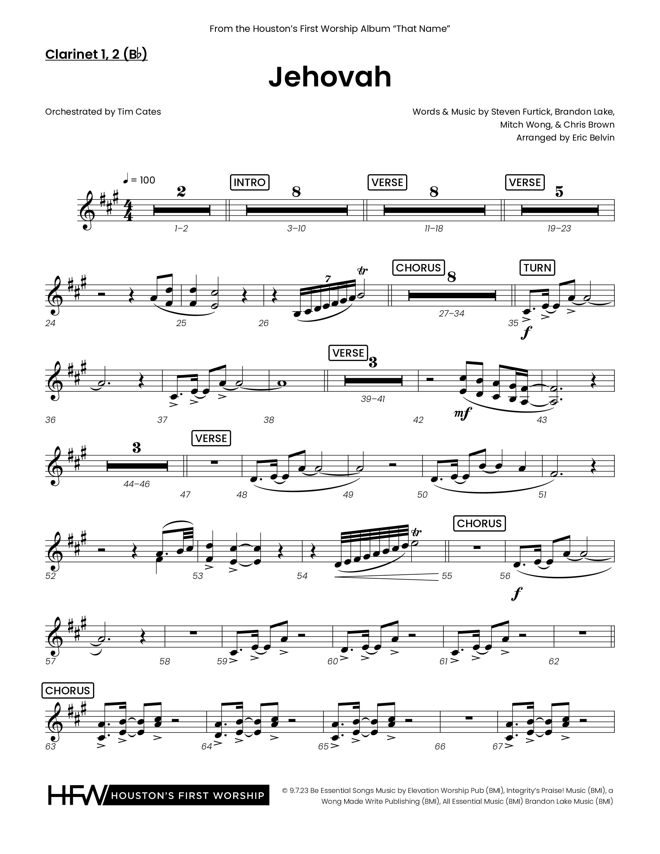 Jehovah (Choral Anthem SATB) Clarinet 1/2 (Houston's First Worship)