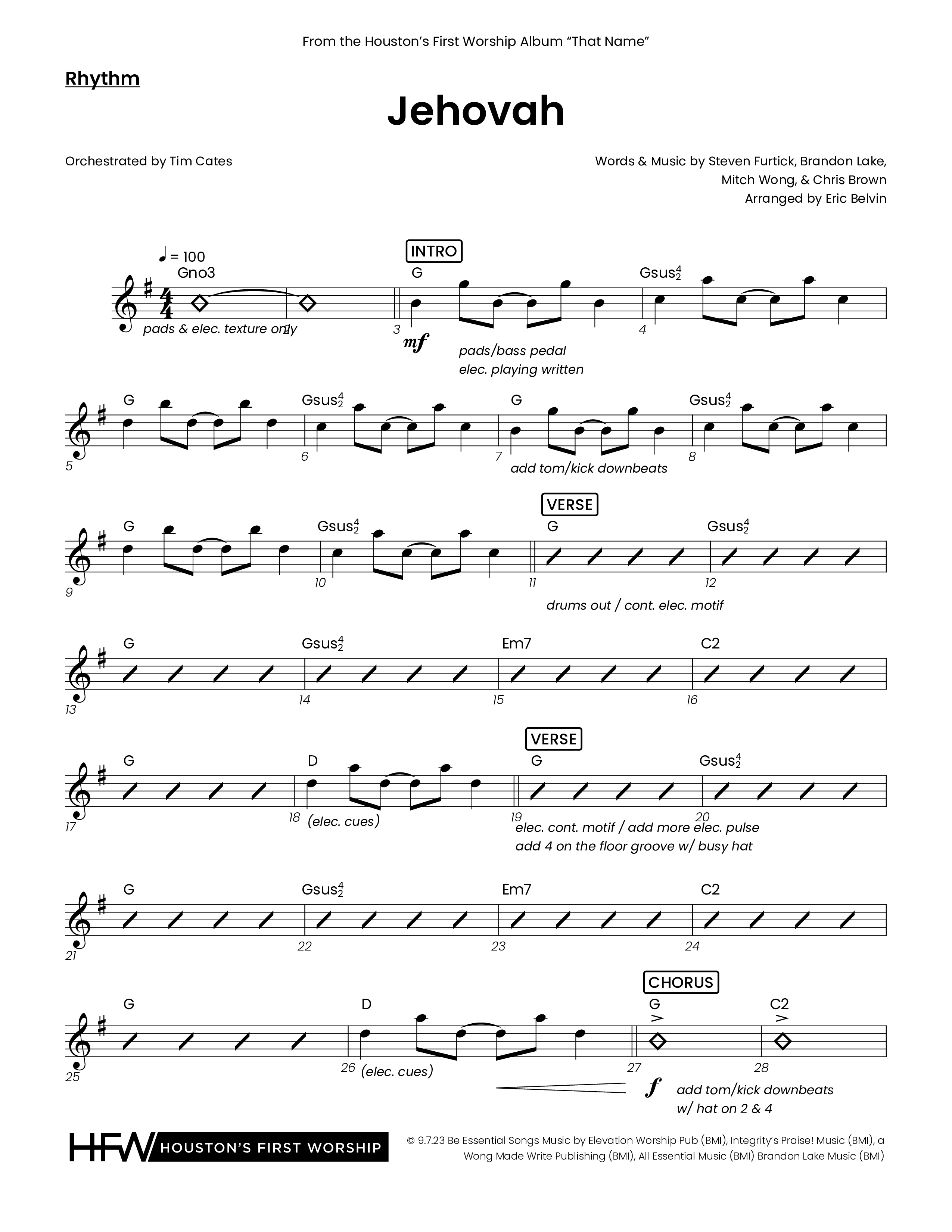 Jehovah (Choral Anthem SATB) Rhythm Chart (Houston's First Worship)