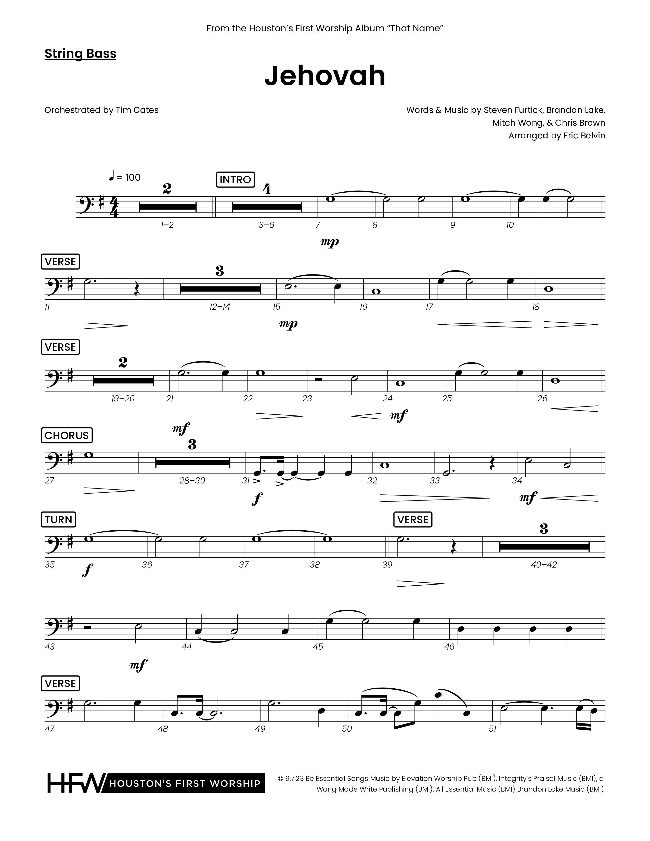 Jehovah (Choral Anthem SATB) String Bass (Houston's First Worship)