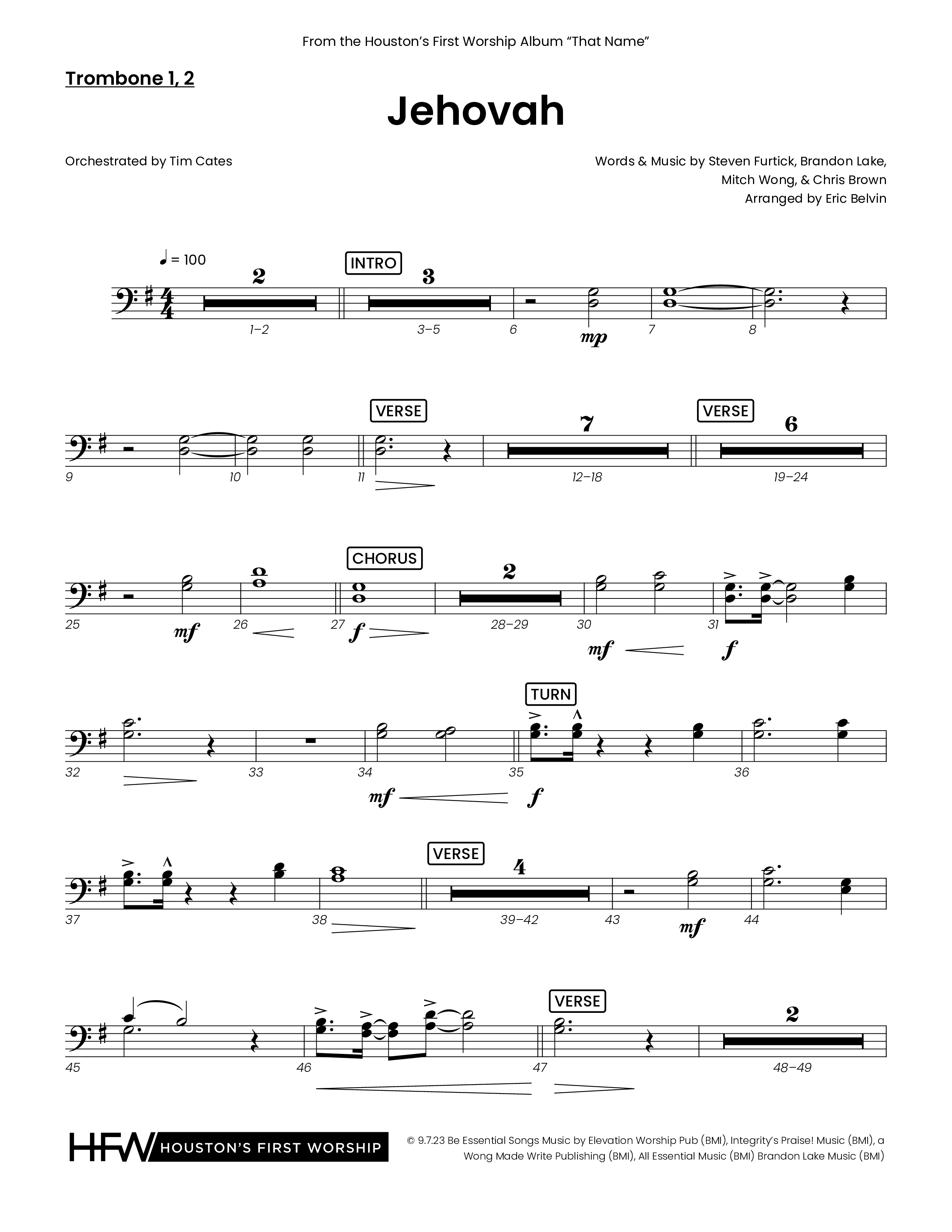 Jehovah (Choral Anthem SATB) Trombone 1/2 (Houston's First Worship)