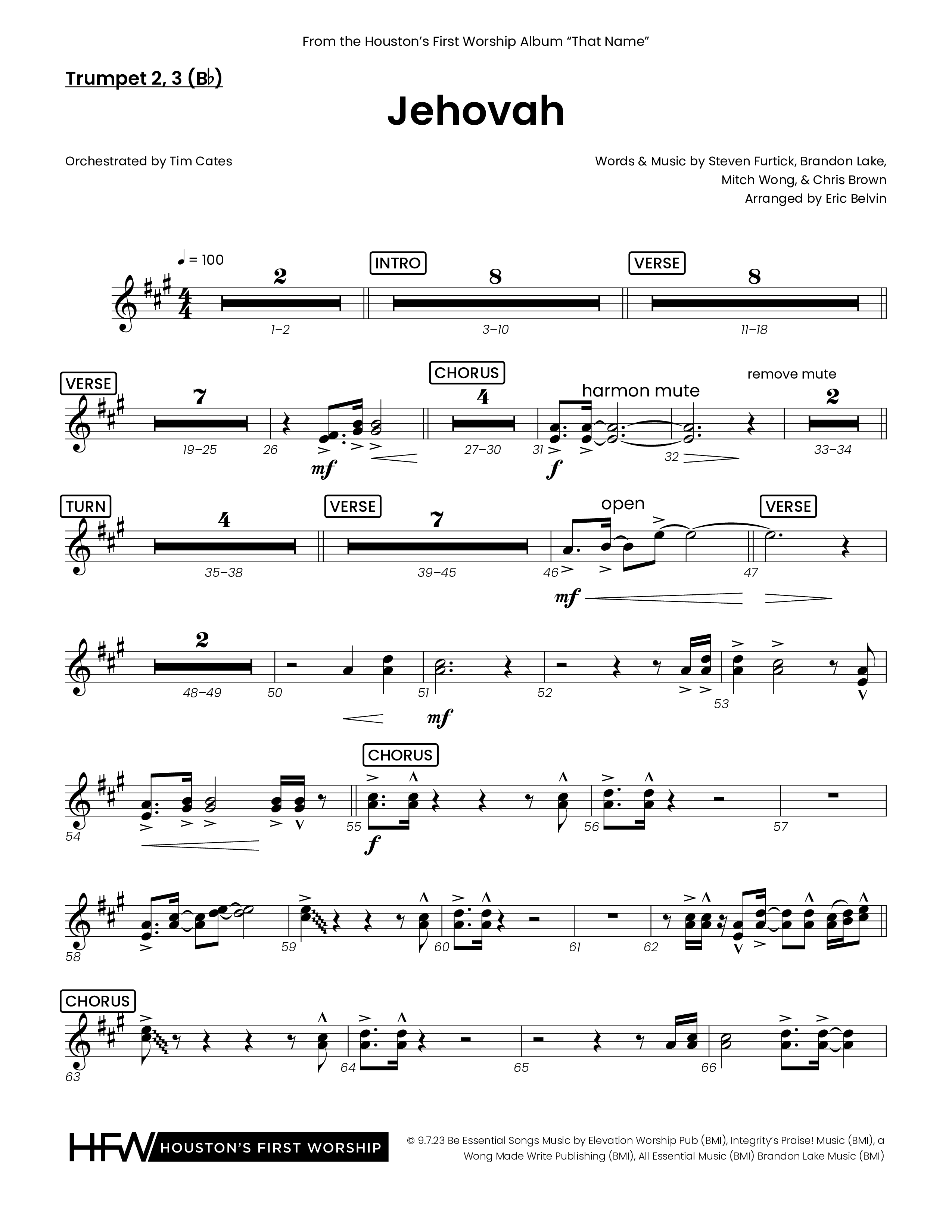 Jehovah (Choral Anthem SATB) Trumpet 2/3 (Houston's First Worship)