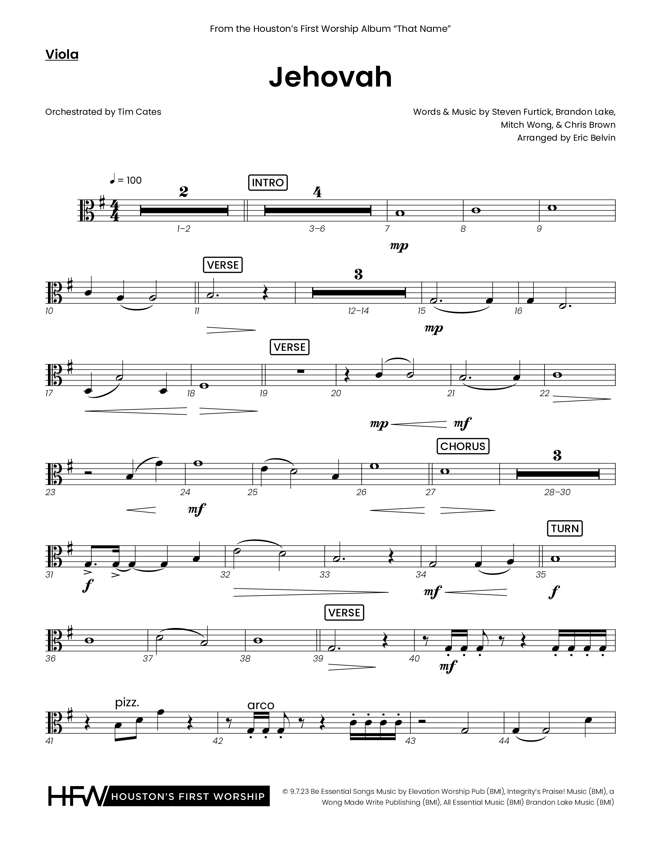 Jehovah (Choral Anthem SATB) Viola (Houston's First Worship)