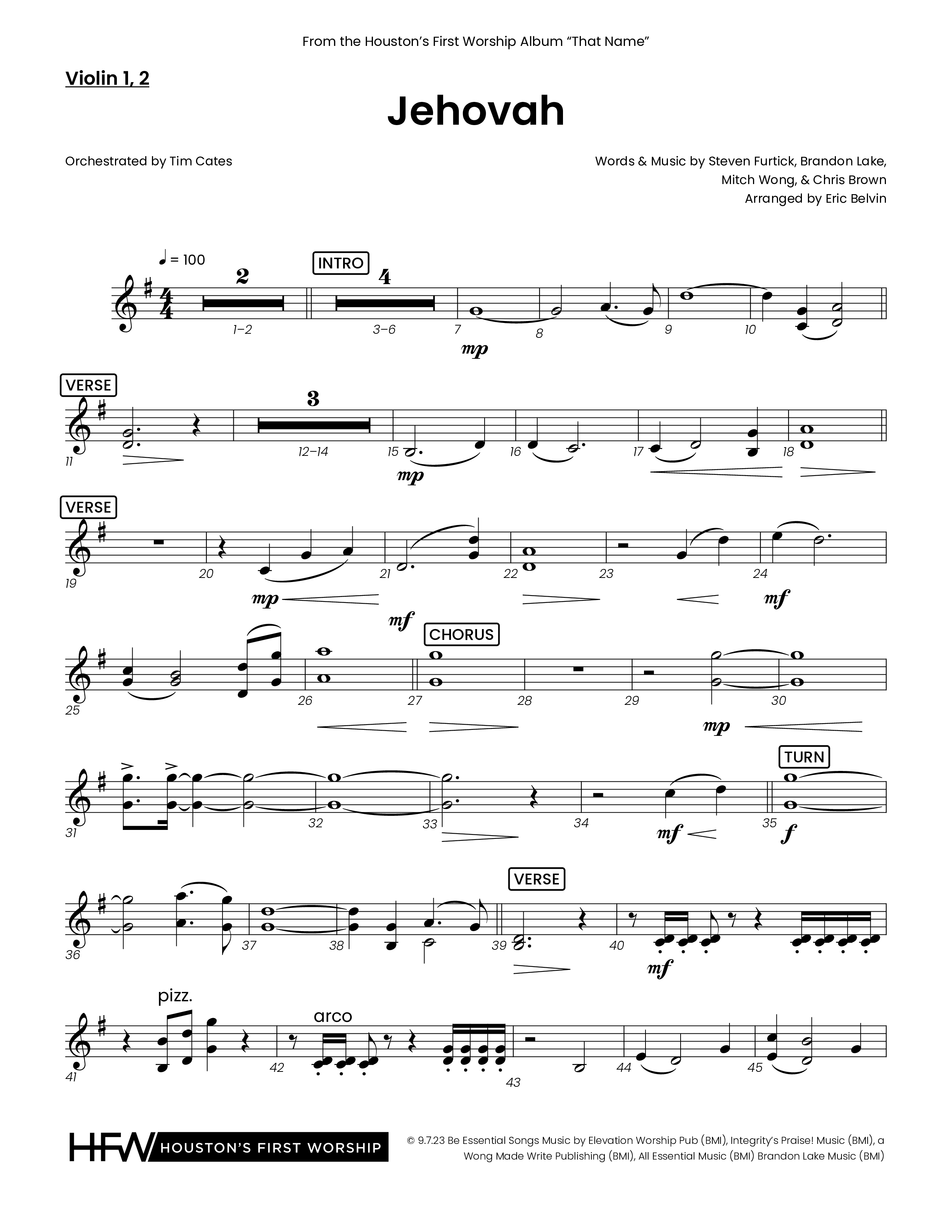 Jehovah (Choral Anthem SATB) Violin 1/2 (Houston's First Worship)