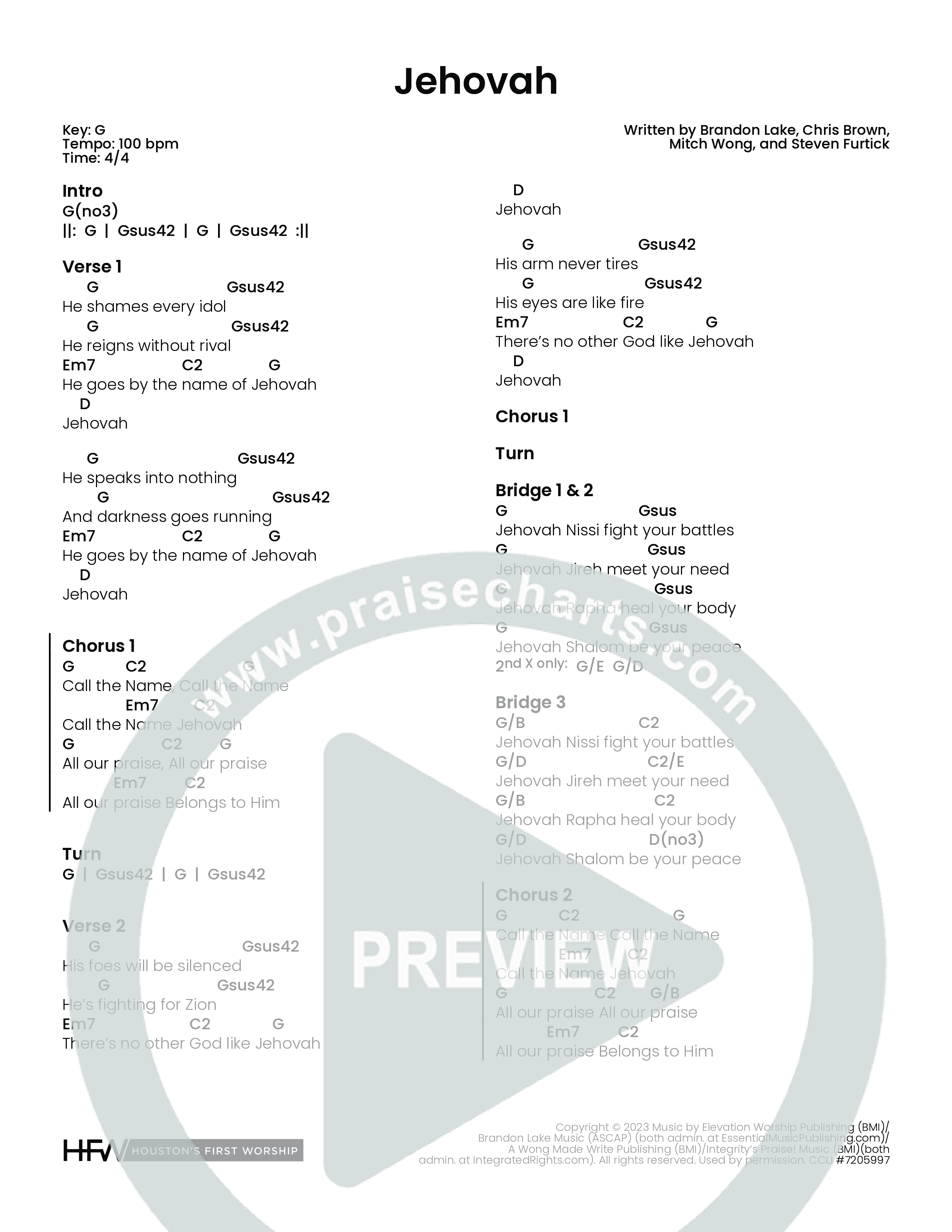 Jehovah (Choral Anthem SATB) Chord Chart (Houston's First Worship)