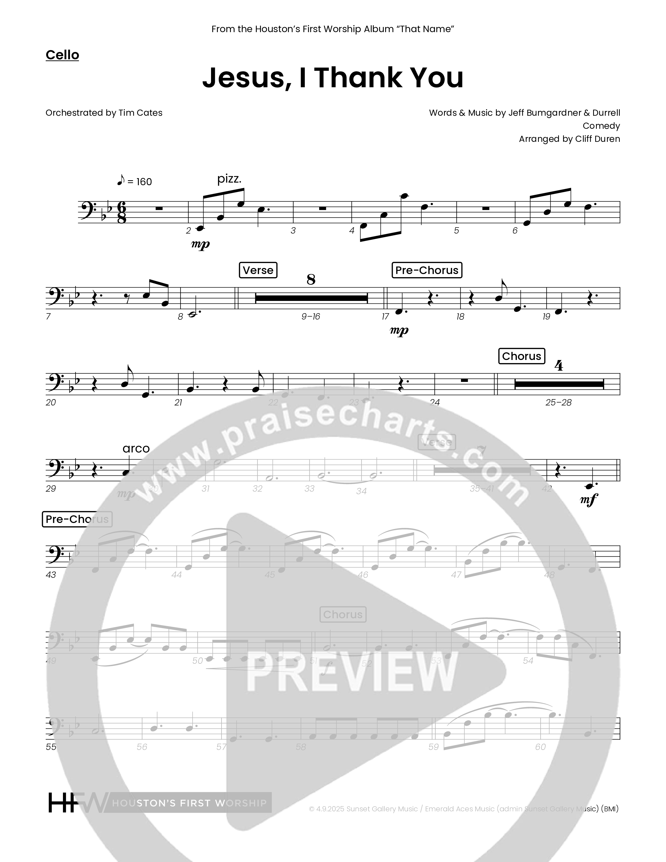 Jesus I Thank You (Choral Anthem SATB) Cello (Houston's First Worship)