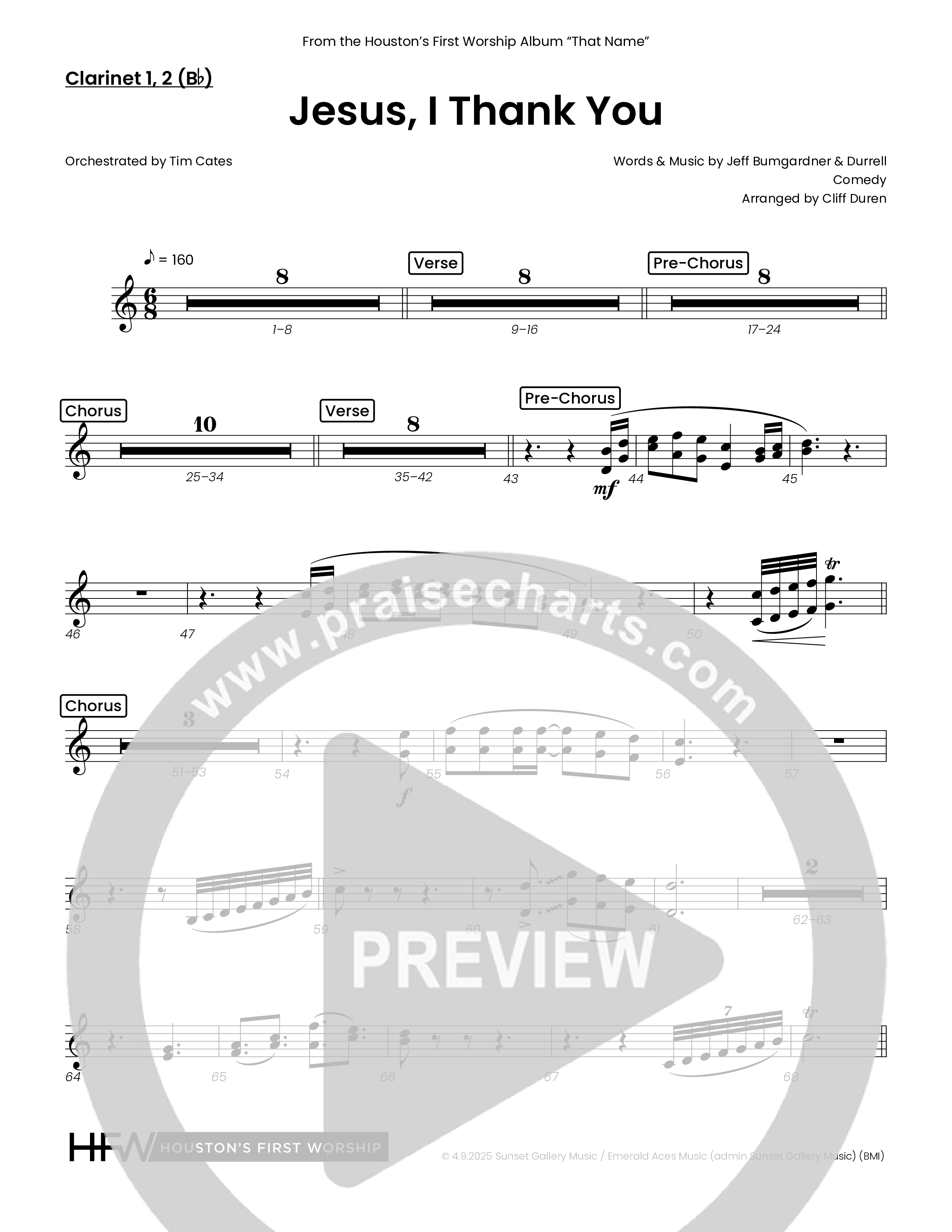 Jesus I Thank You (Choral Anthem SATB) Clarinet 1/2 (Houston's First Worship)