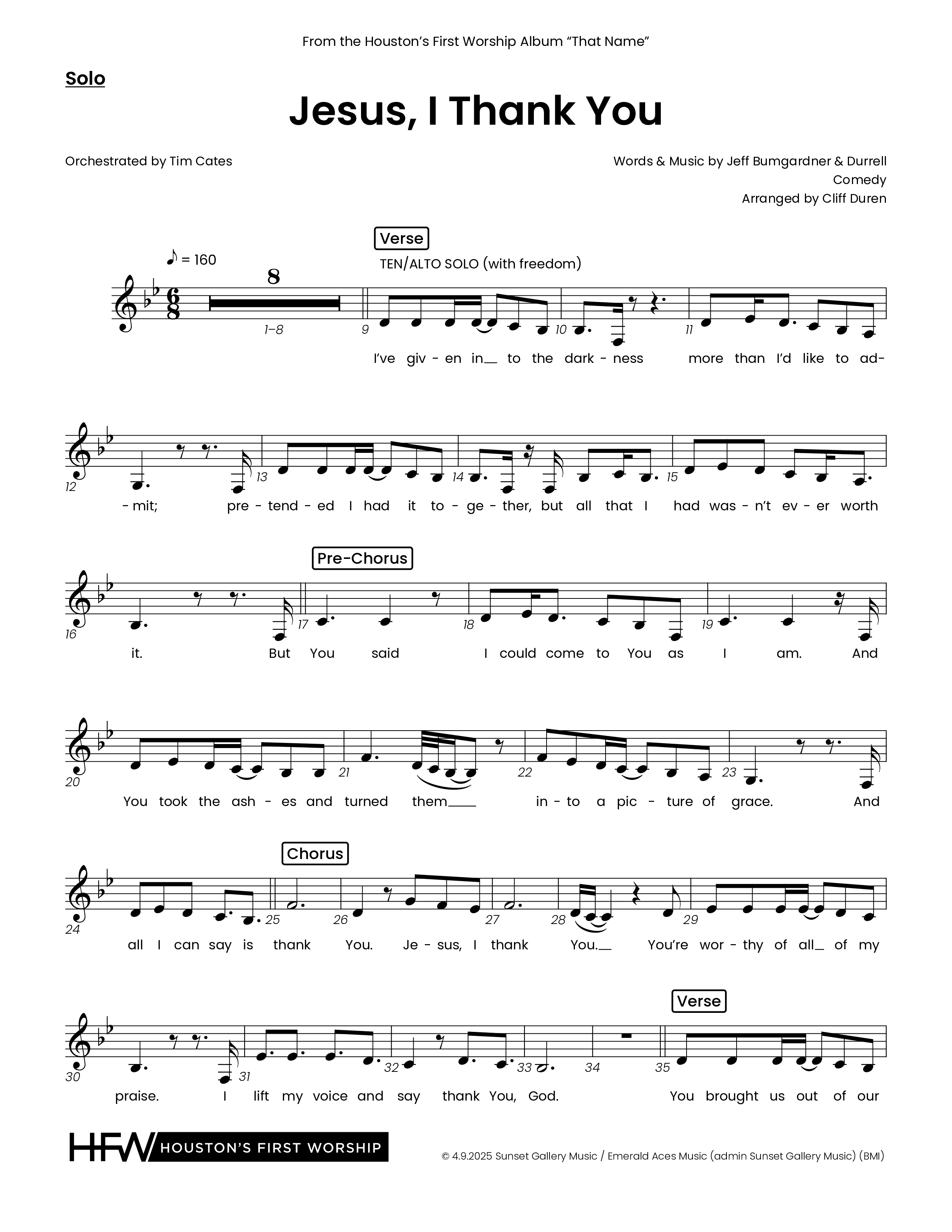 Jesus I Thank You (Choral Anthem SATB) Solo Line (Houston's First Worship)