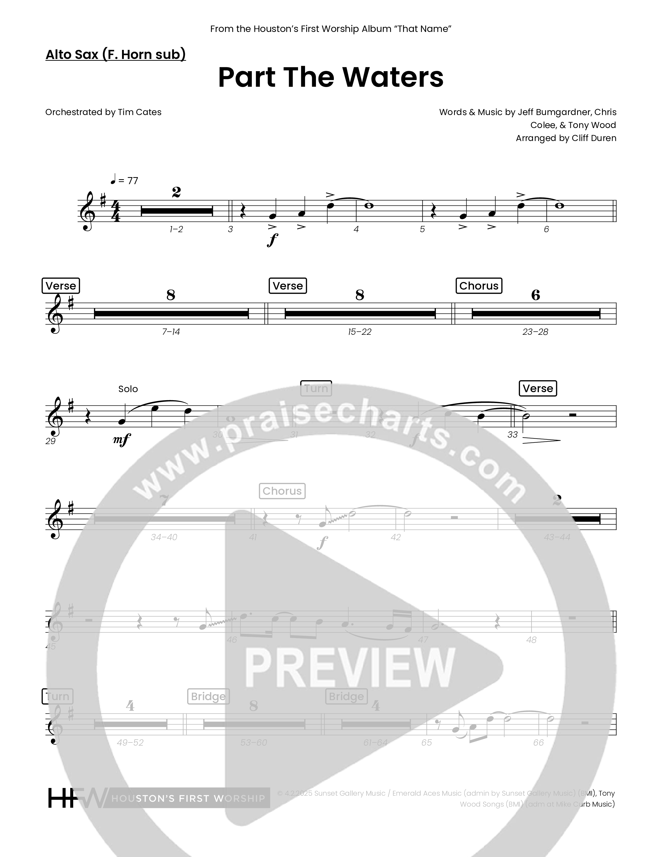 Part The Waters (Choral Anthem SATB) Alto Sax (Houston's First Worship)