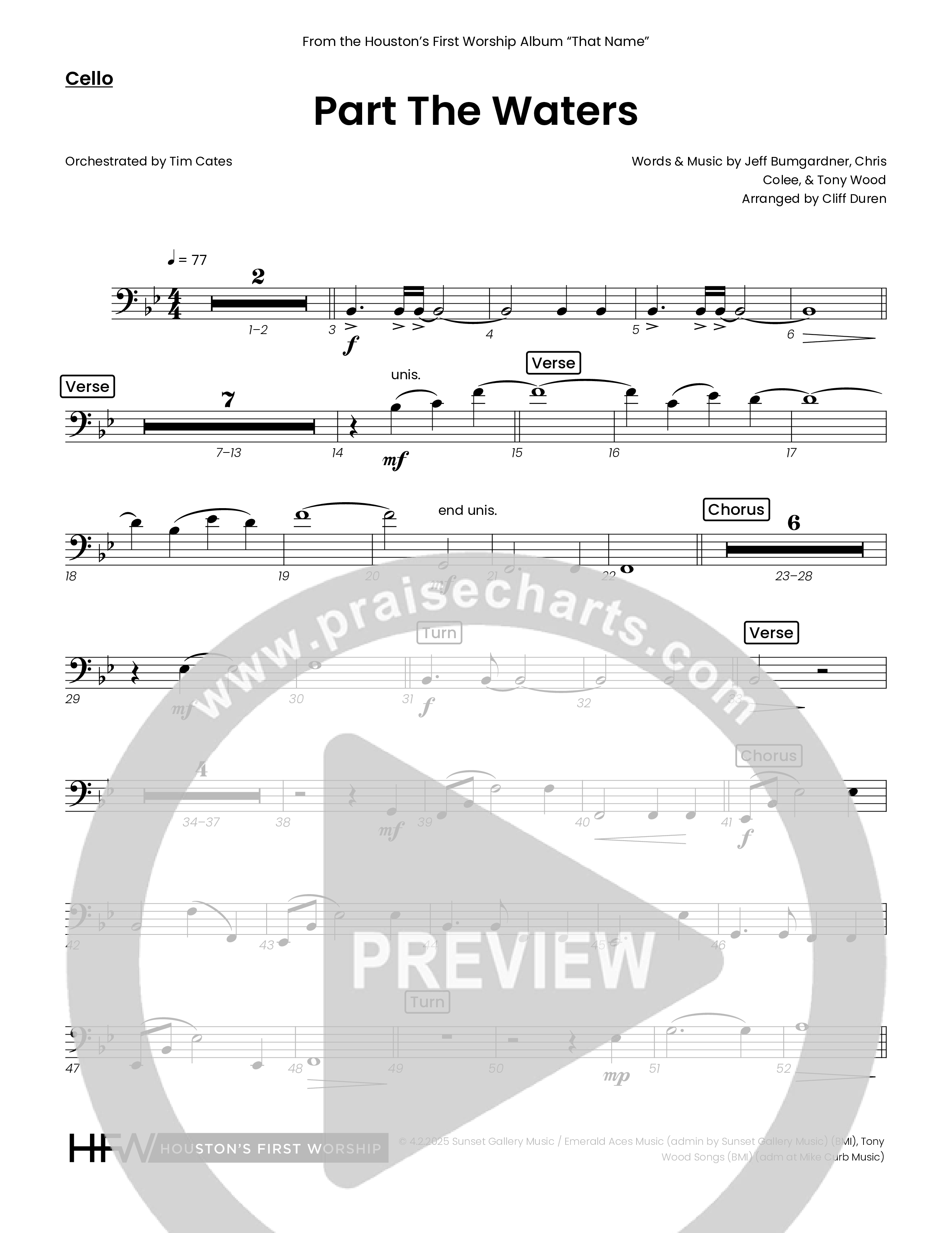 Part The Waters (Choral Anthem SATB) Cello (Houston's First Worship)