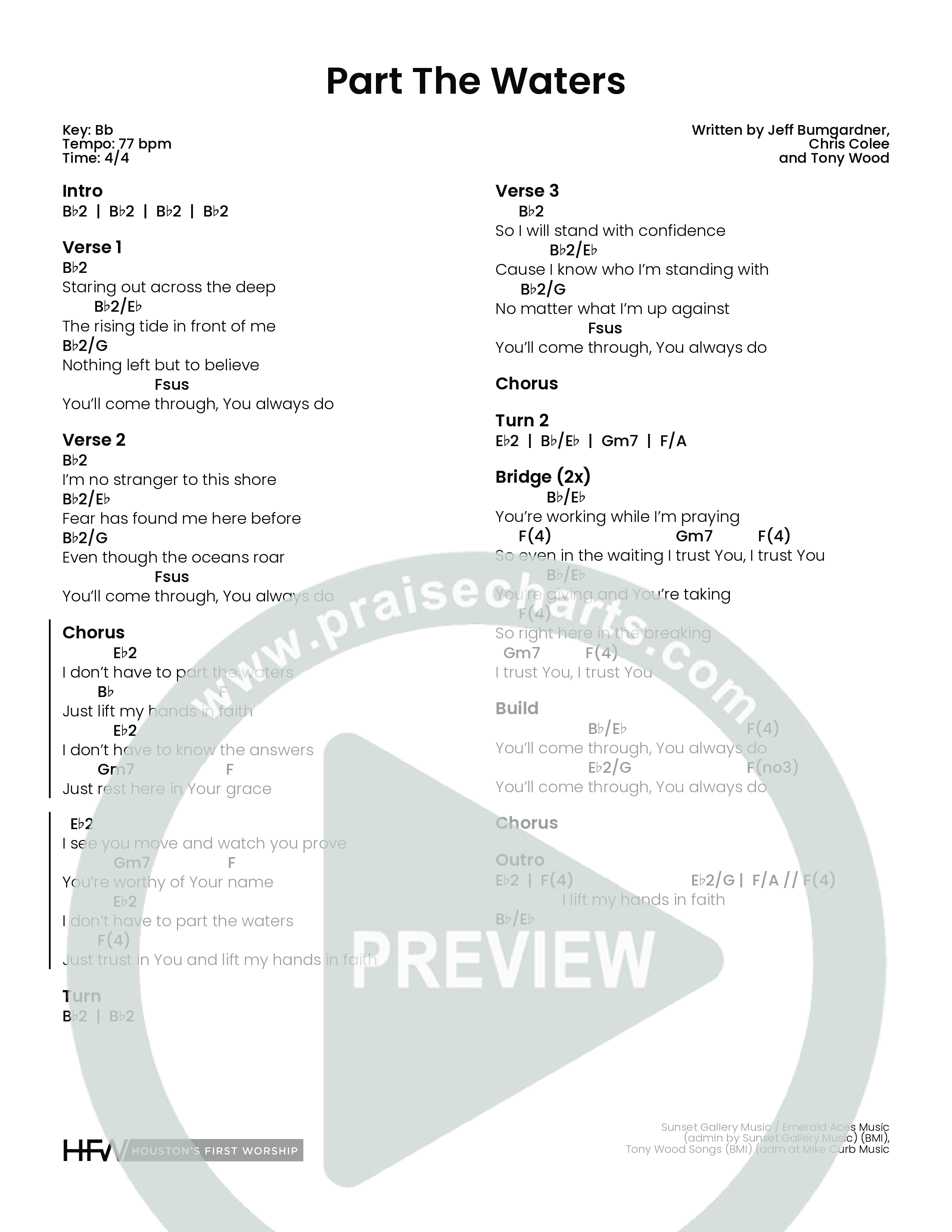 Part The Waters (Choral Anthem SATB) Chord Chart (Houston's First Worship)