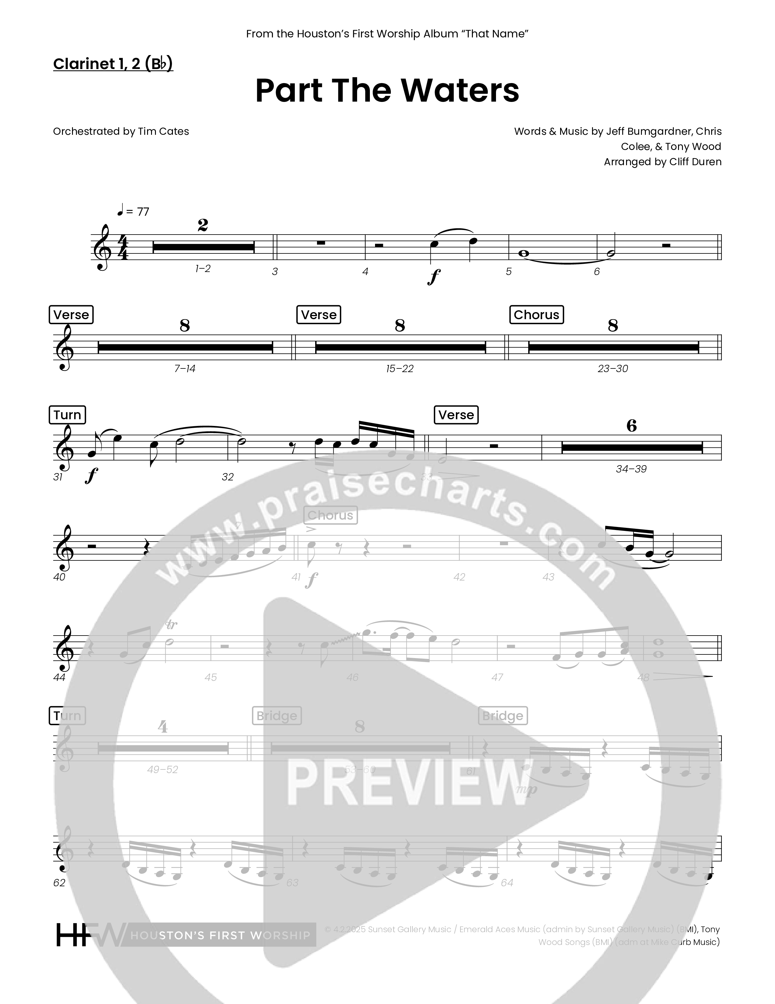 Part The Waters (Choral Anthem SATB) Clarinet 1/2 (Houston's First Worship)