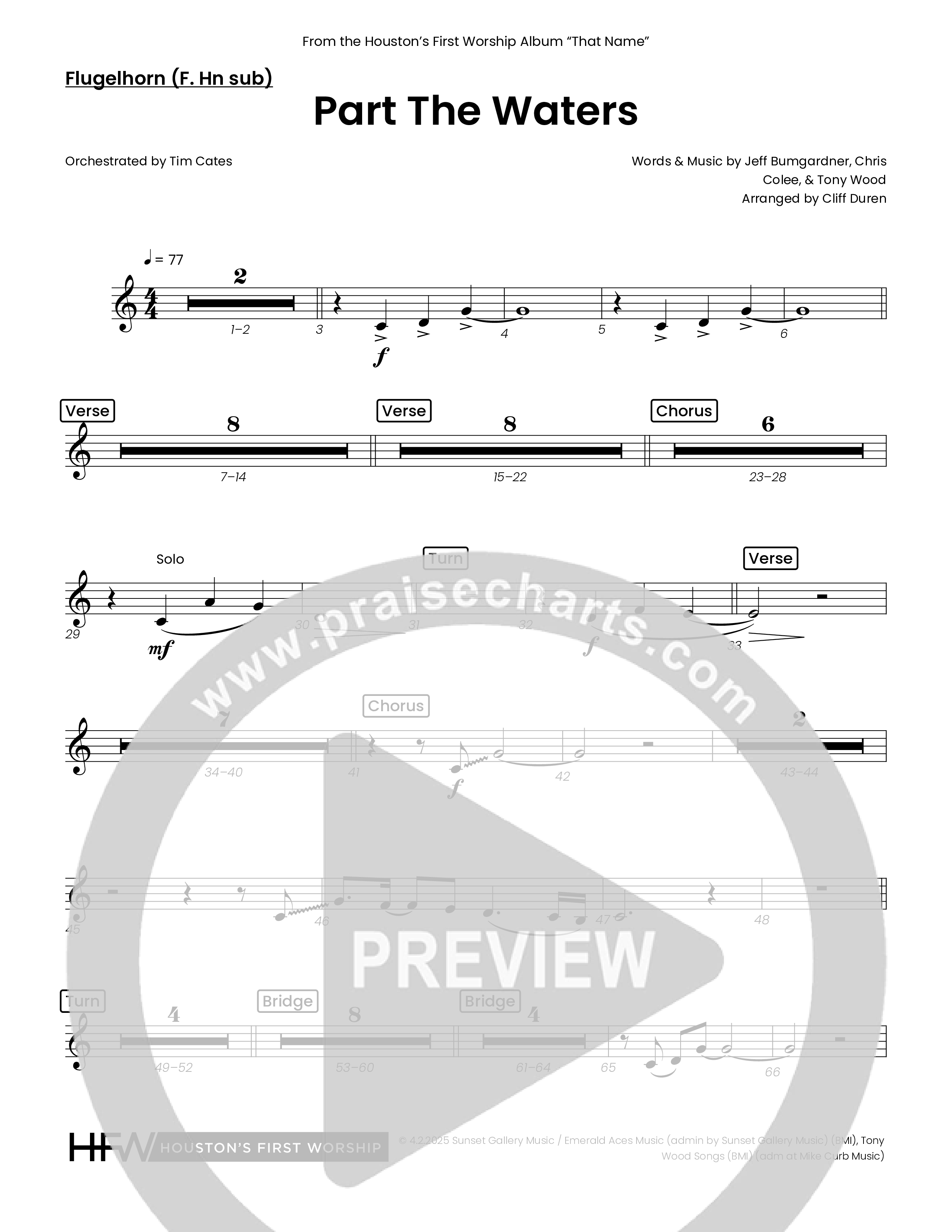 Part The Waters (Choral Anthem SATB) Flugelhorn (Houston's First Worship)
