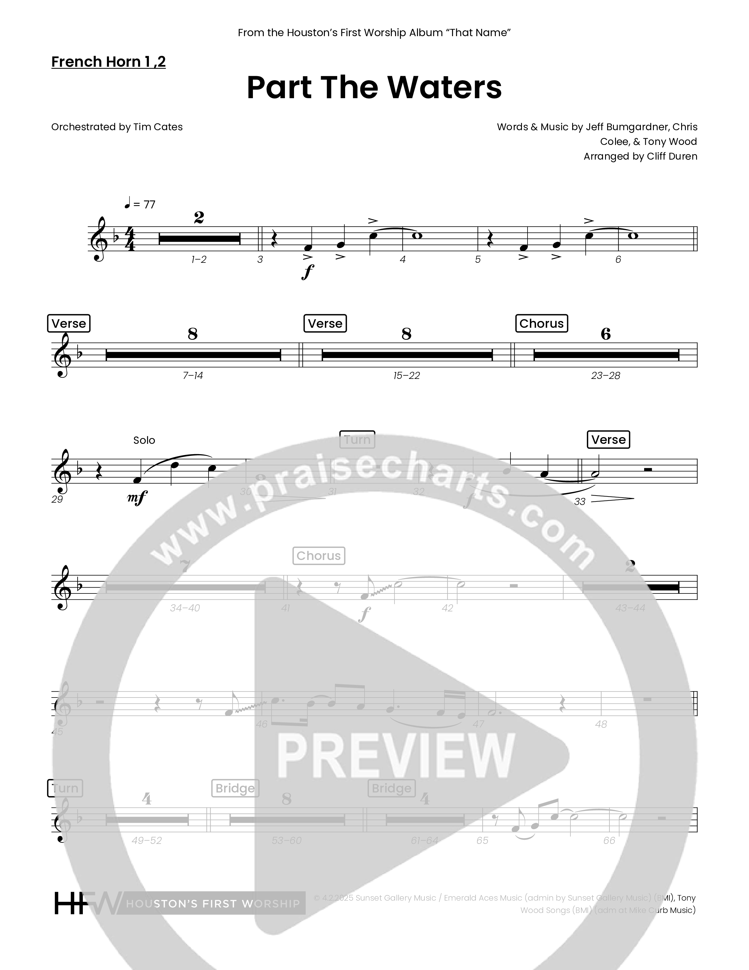 Part The Waters (Choral Anthem SATB) French Horn 1/2 (Houston's First Worship)