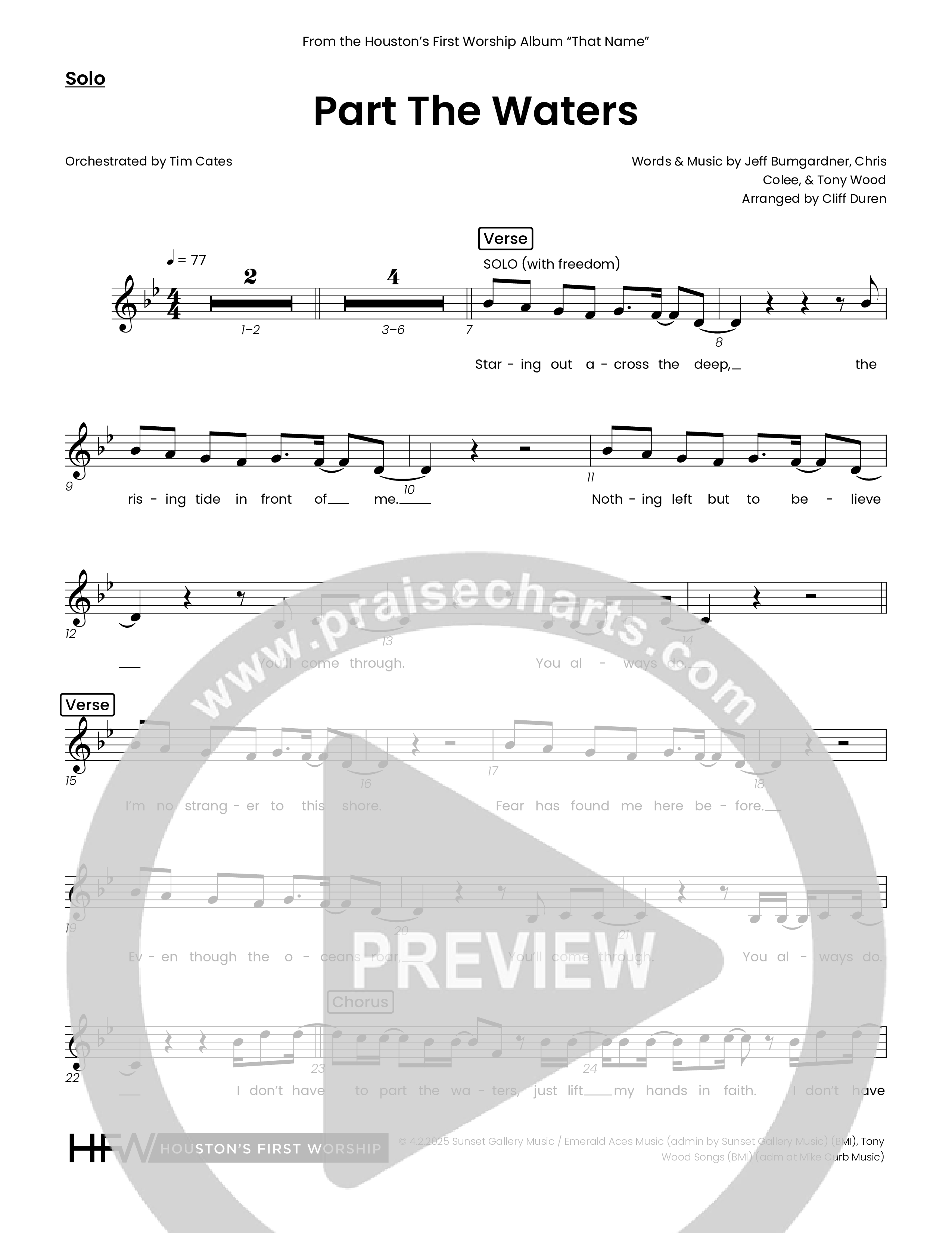 Part The Waters (Choral Anthem SATB) Solo Line (Houston's First Worship)