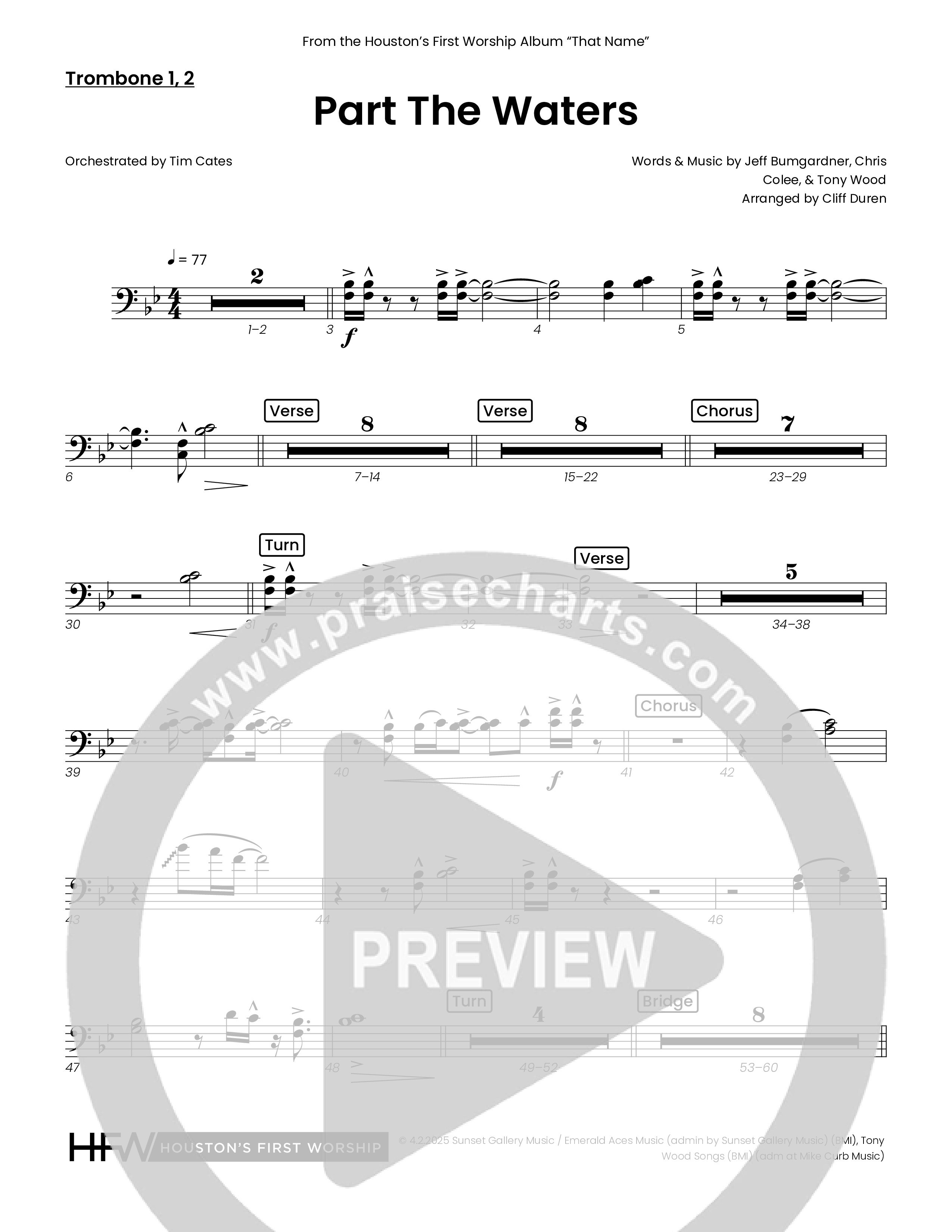Part The Waters (Choral Anthem SATB) Trombone 1/2 (Houston's First Worship)