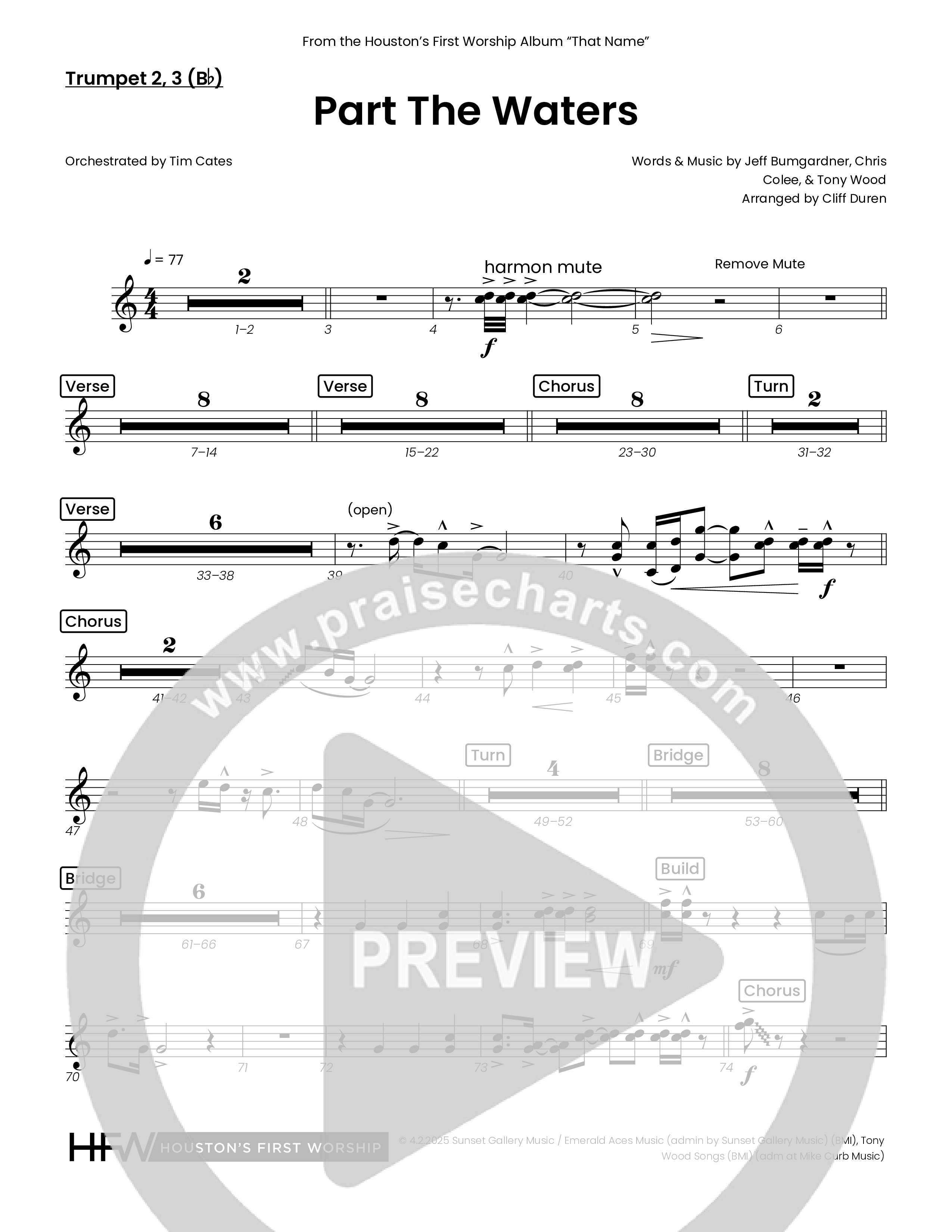 Part The Waters (Choral Anthem SATB) Trumpet 1,2 (Houston's First Worship)