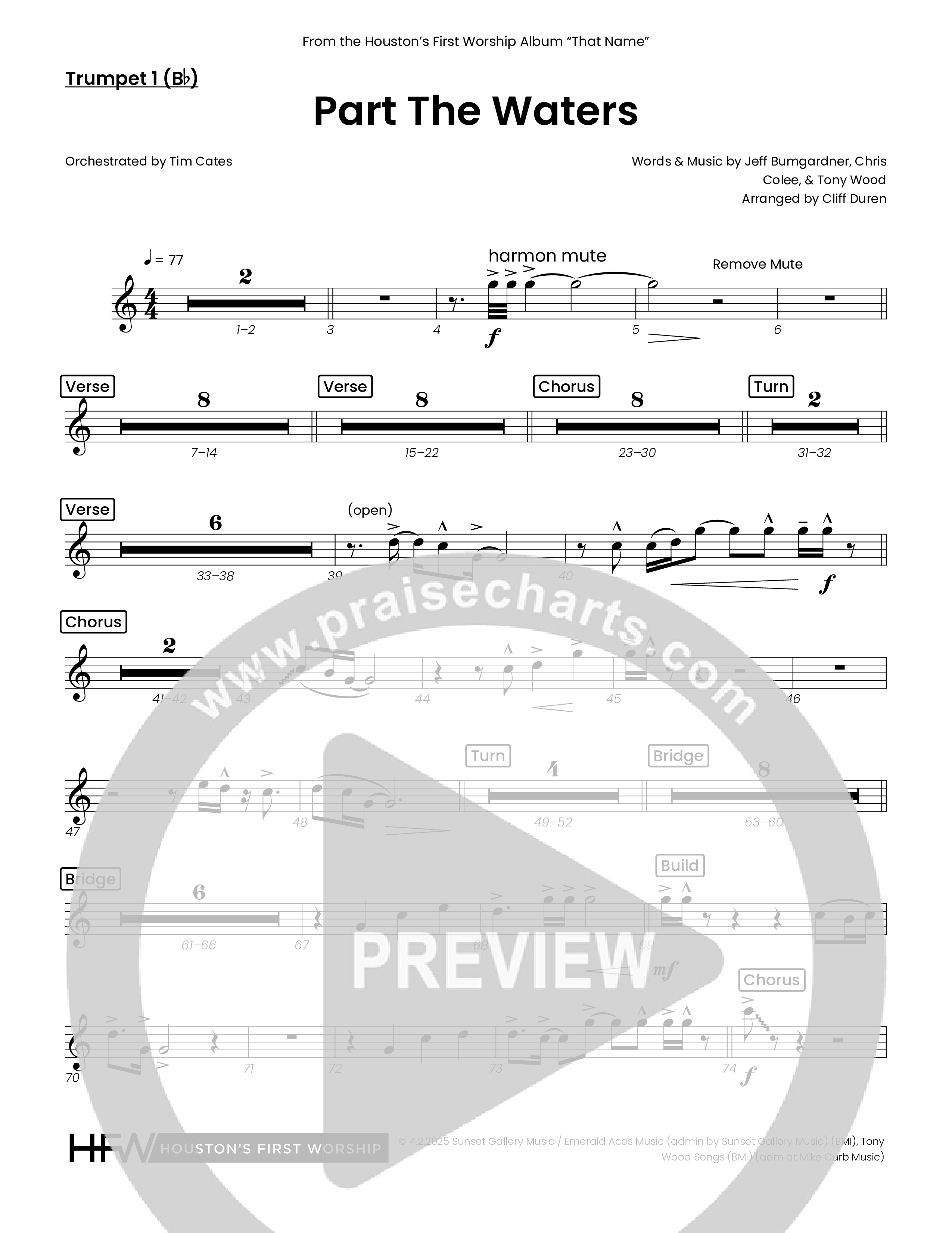 Part The Waters (Choral Anthem SATB) Trumpet 1 (Houston's First Worship)