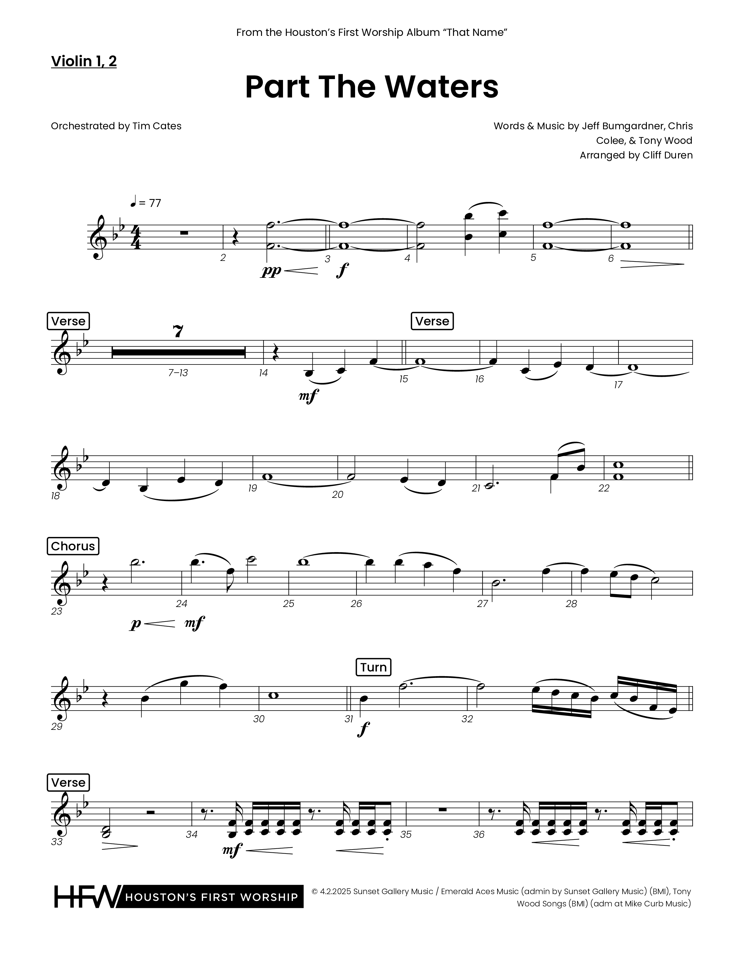 Part The Waters (Choral Anthem SATB) String Pack (Houston's First Worship)