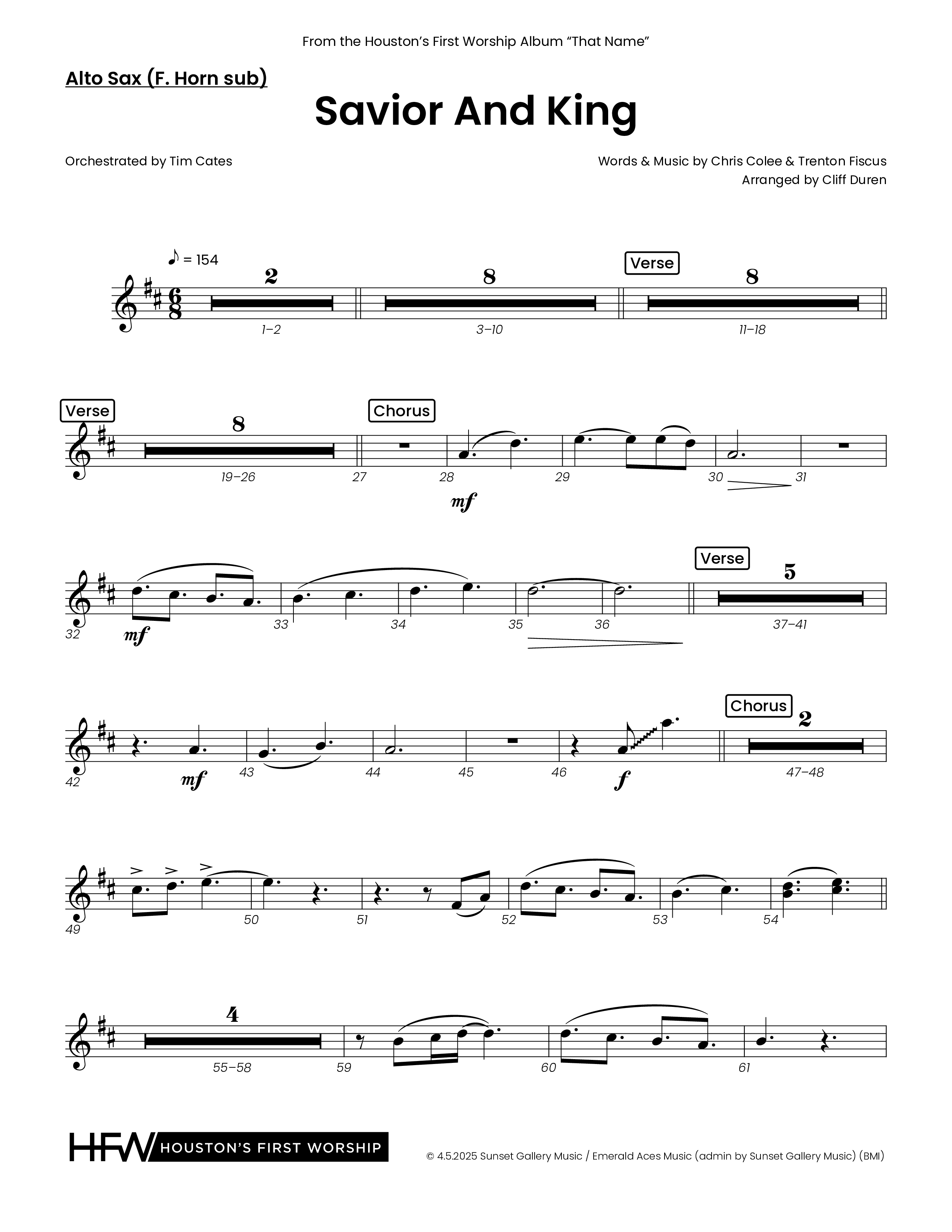 Savior And King (Choral Anthem SATB) Alto Sax (Houston's First Worship)