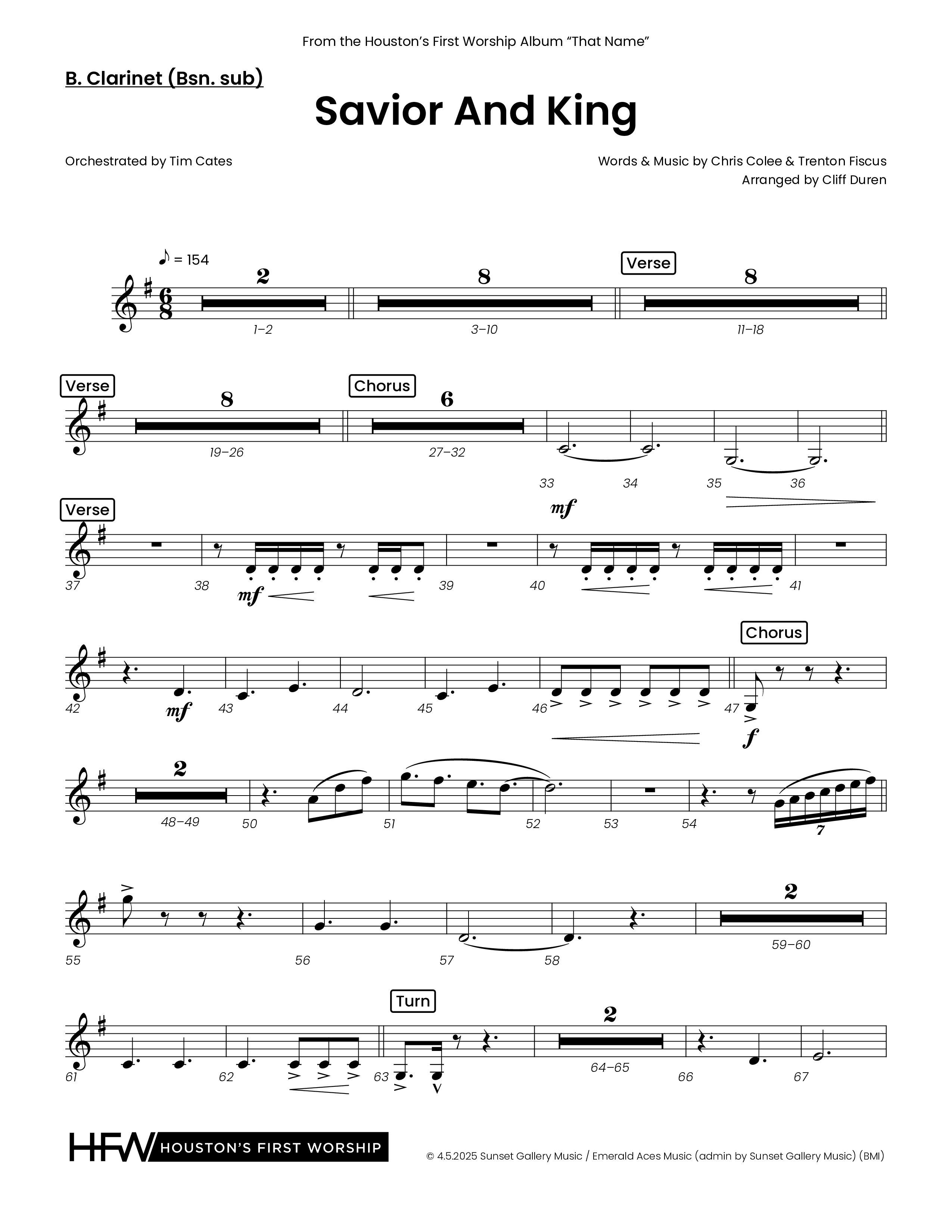 Savior And King (Choral Anthem SATB) Bass Clarinet (Houston's First Worship)