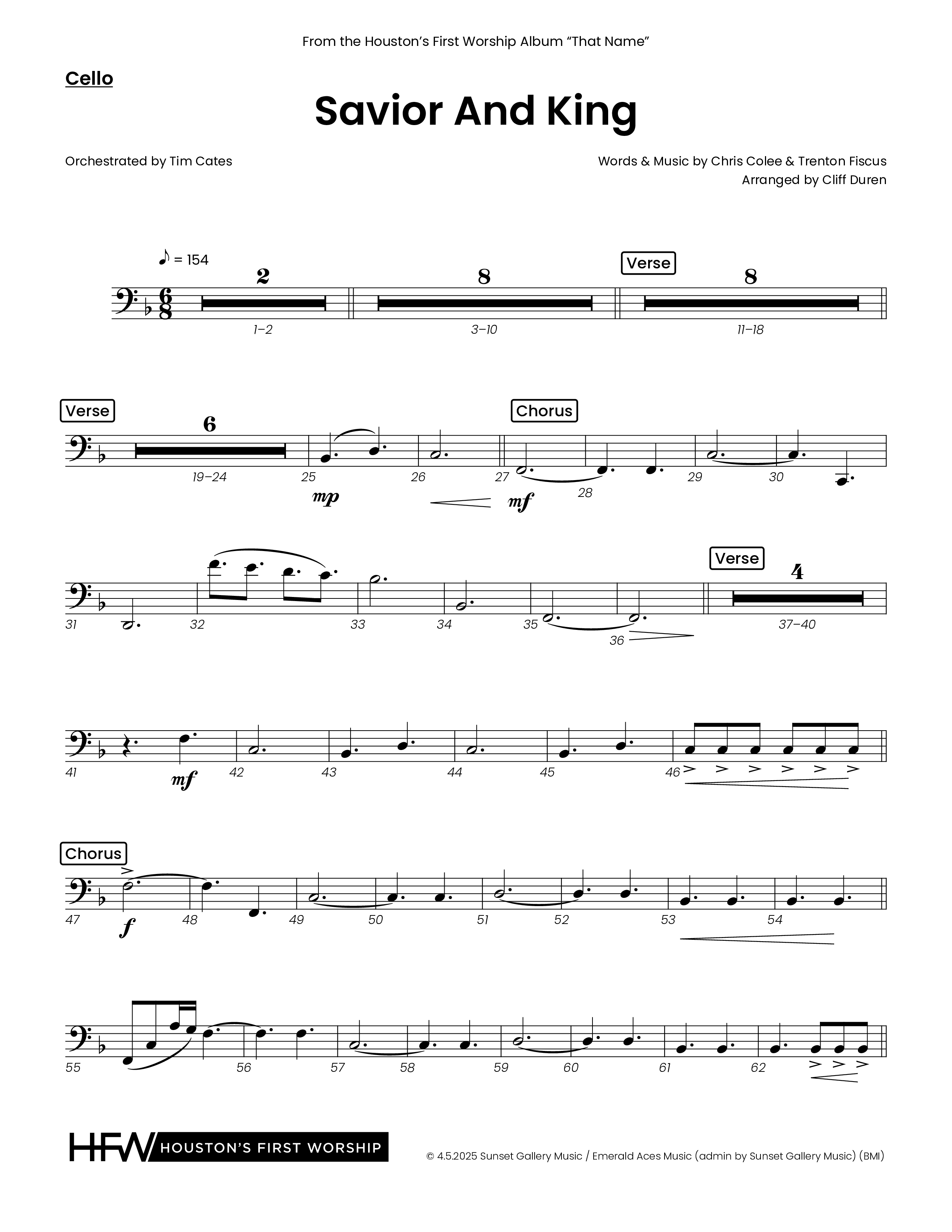 Savior And King (Choral Anthem SATB) Cello (Houston's First Worship)