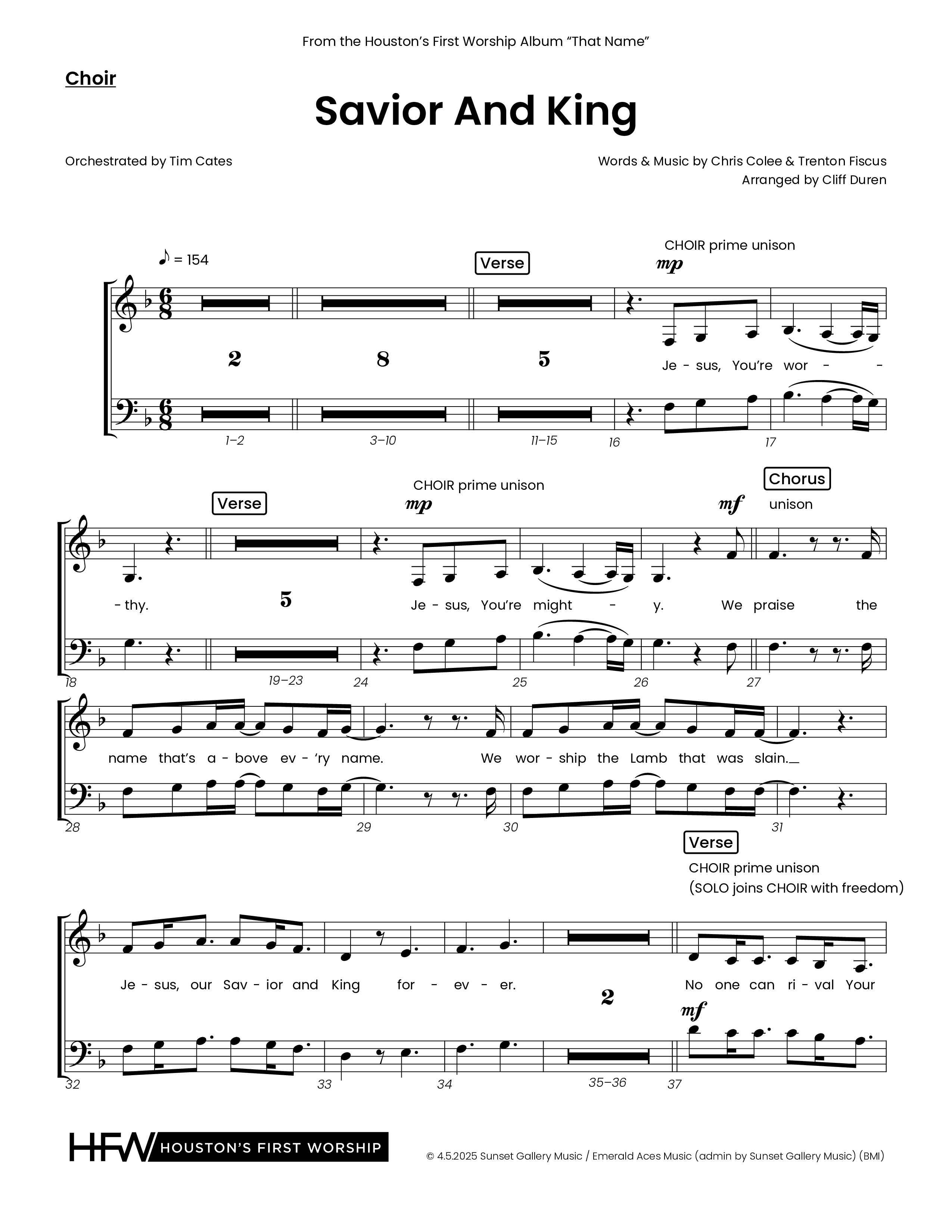 Savior And King (Choral Anthem SATB) Choir Sheet (Houston's First Worship)