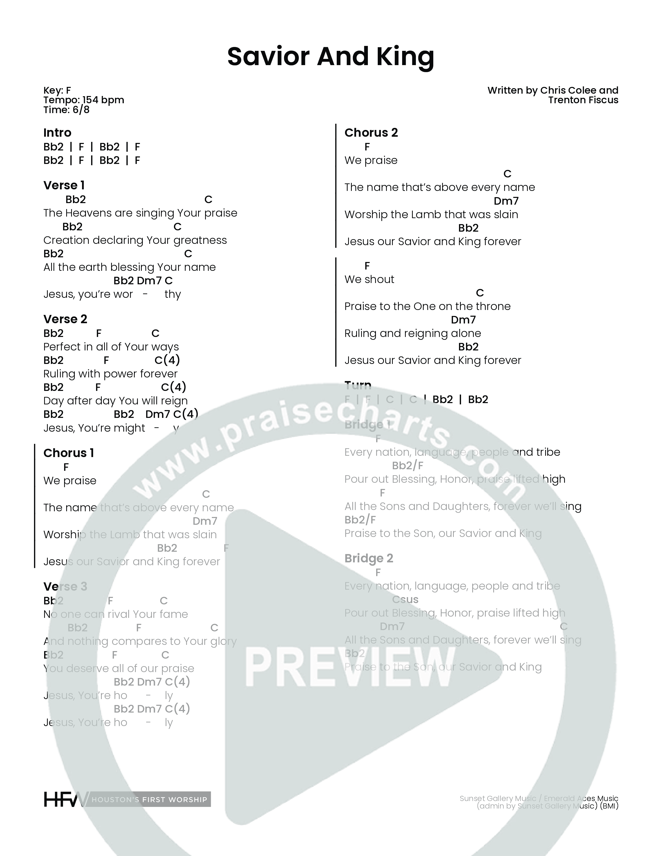 Savior And King (Choral Anthem SATB) Chord Chart (Houston's First Worship)