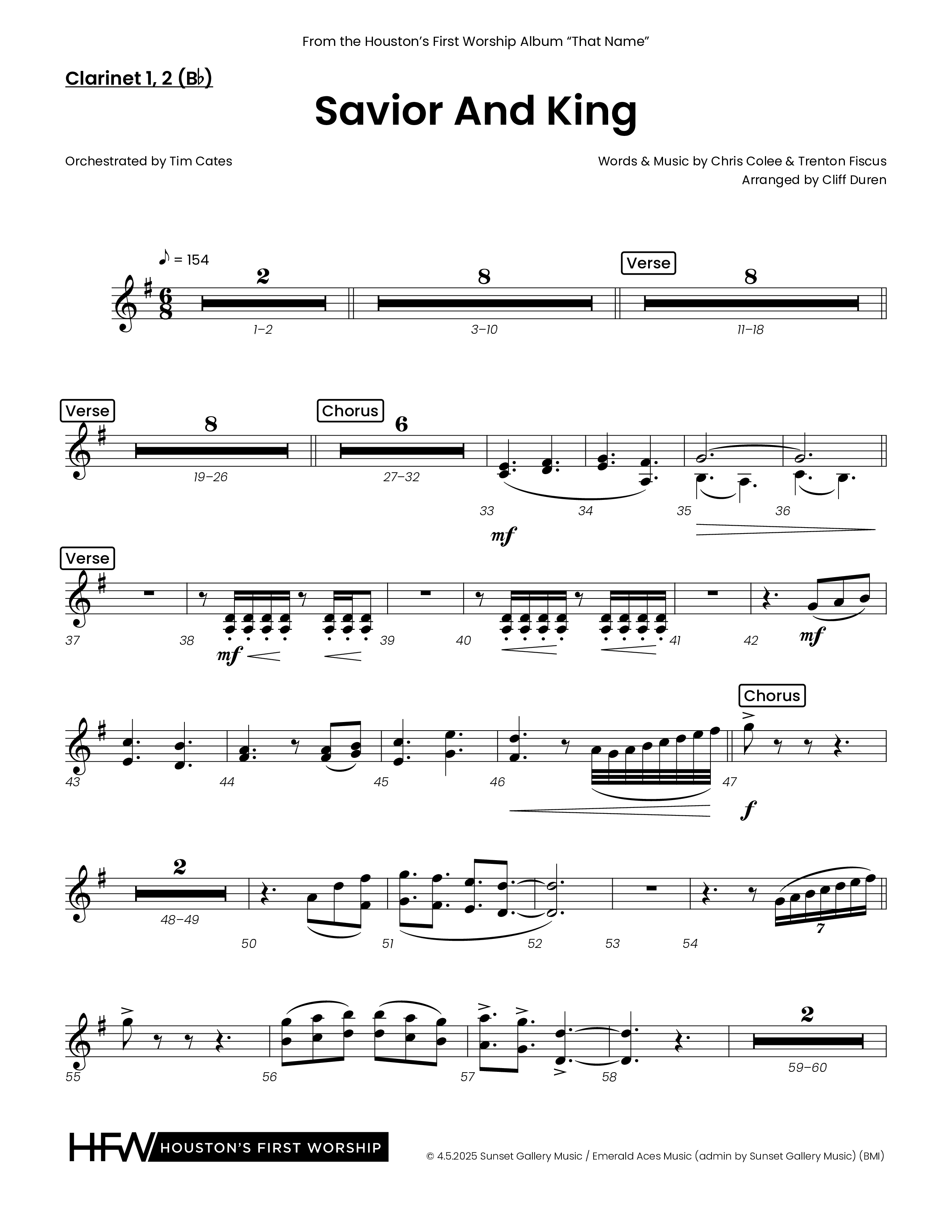 Savior And King (Choral Anthem SATB) Clarinet 1/2 (Houston's First Worship)