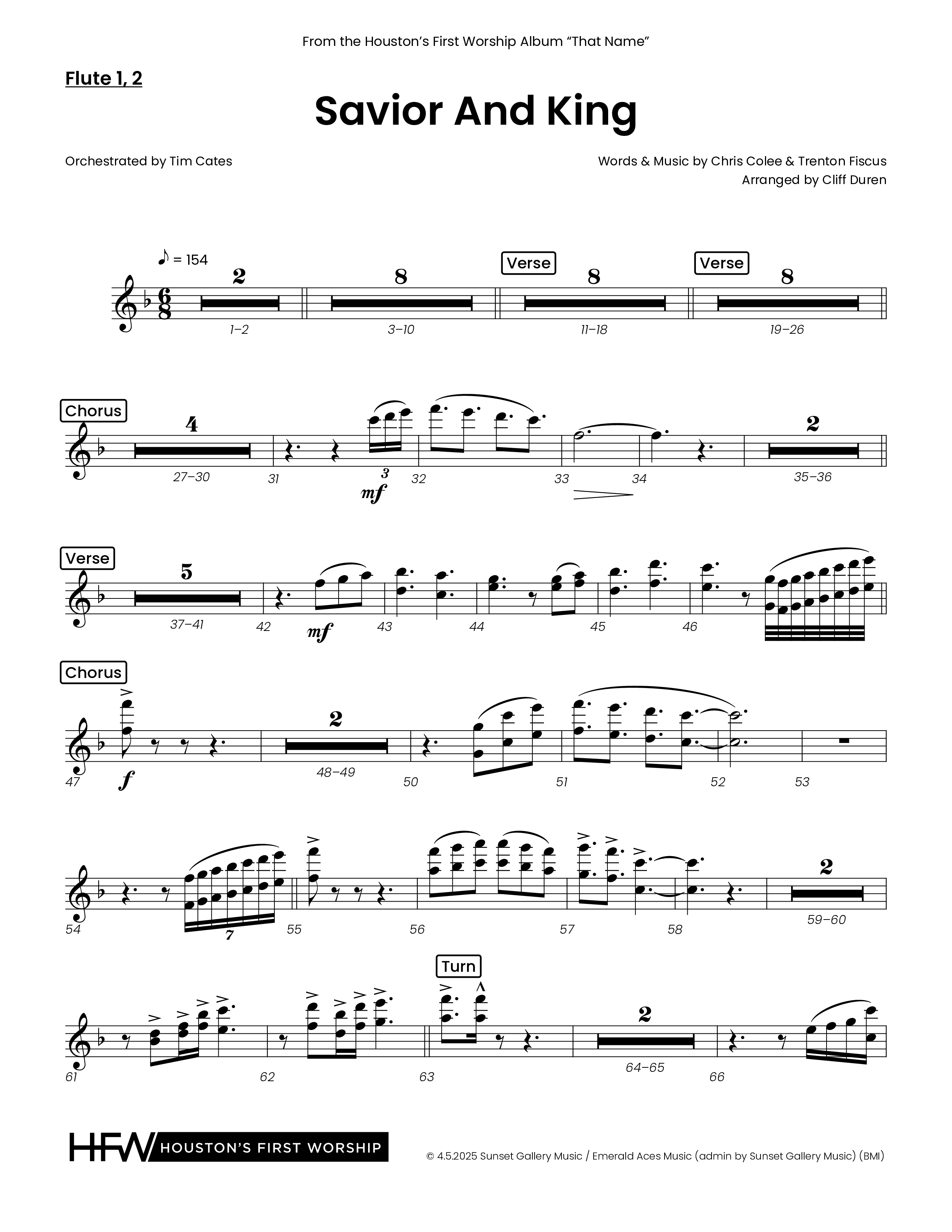 Savior And King (Choral Anthem SATB) Flute 1/2 (Houston's First Worship)
