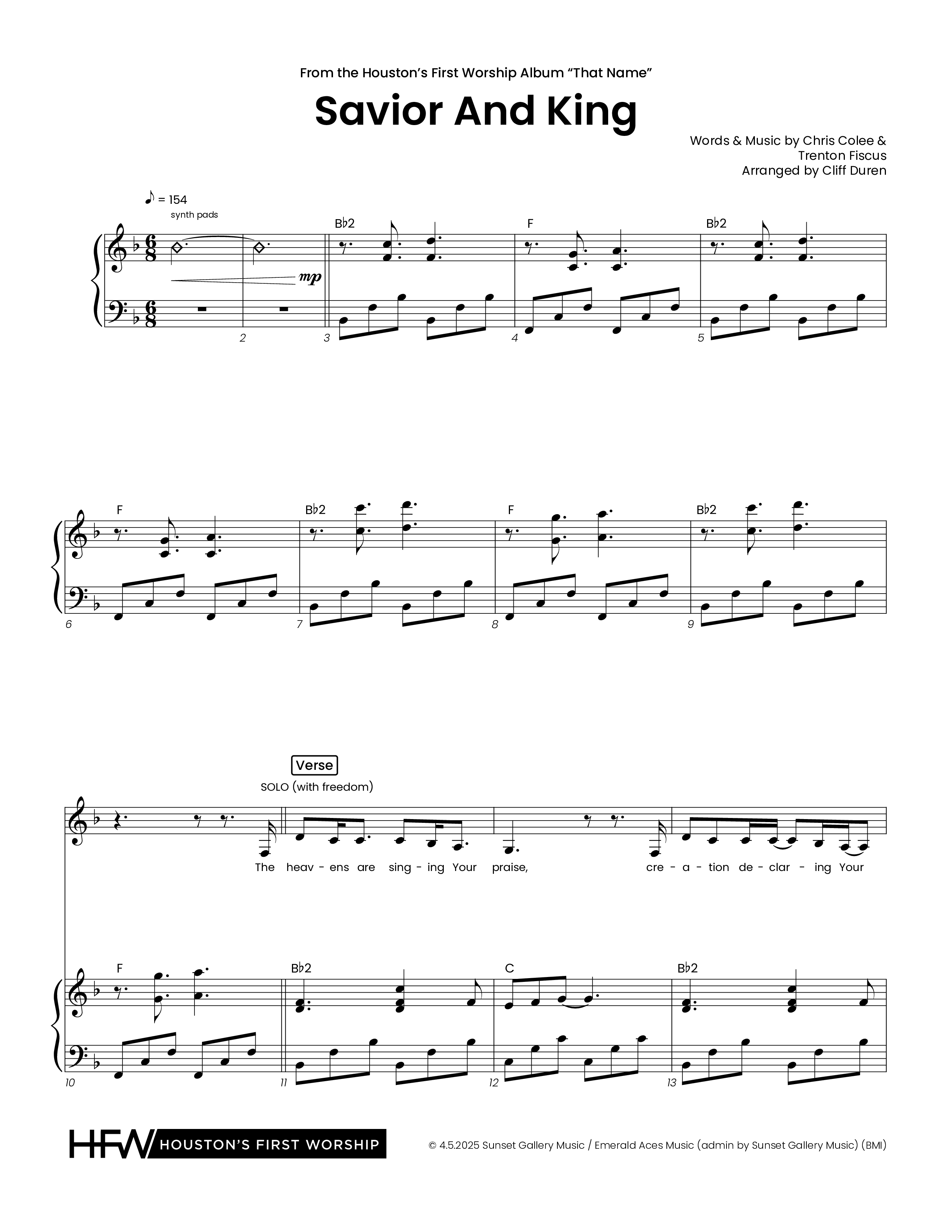 Savior And King (Choral Anthem SATB) Piano/Vocal (SATB) (Houston's First Worship)