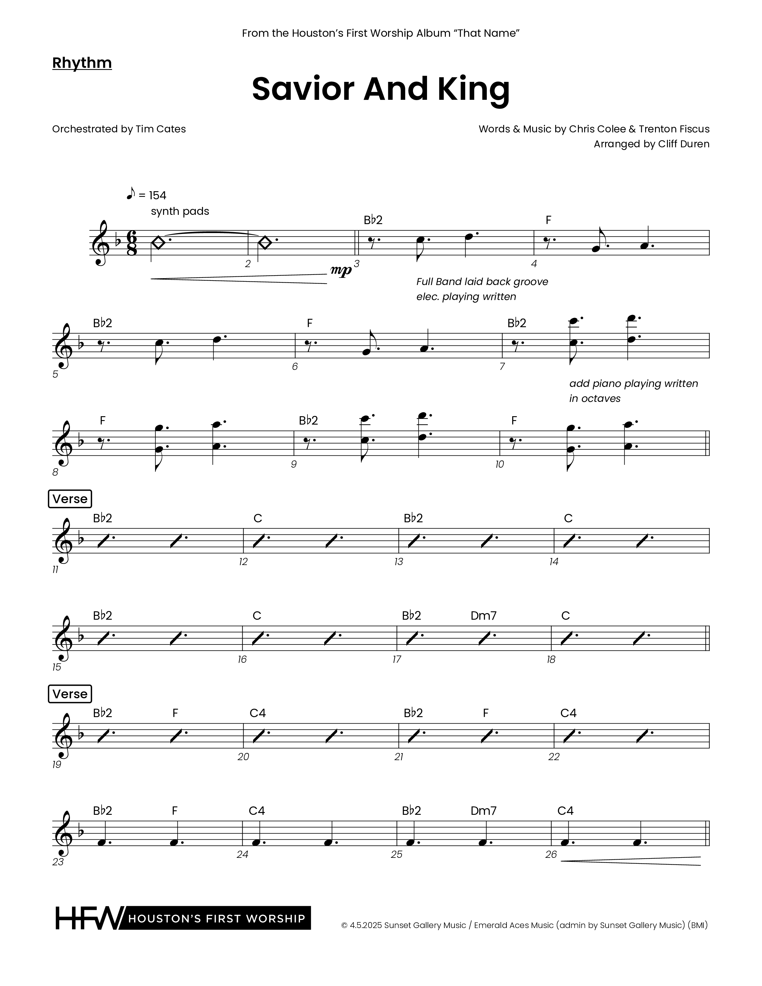 Savior And King (Choral Anthem SATB) Rhythm Chart (Houston's First Worship)