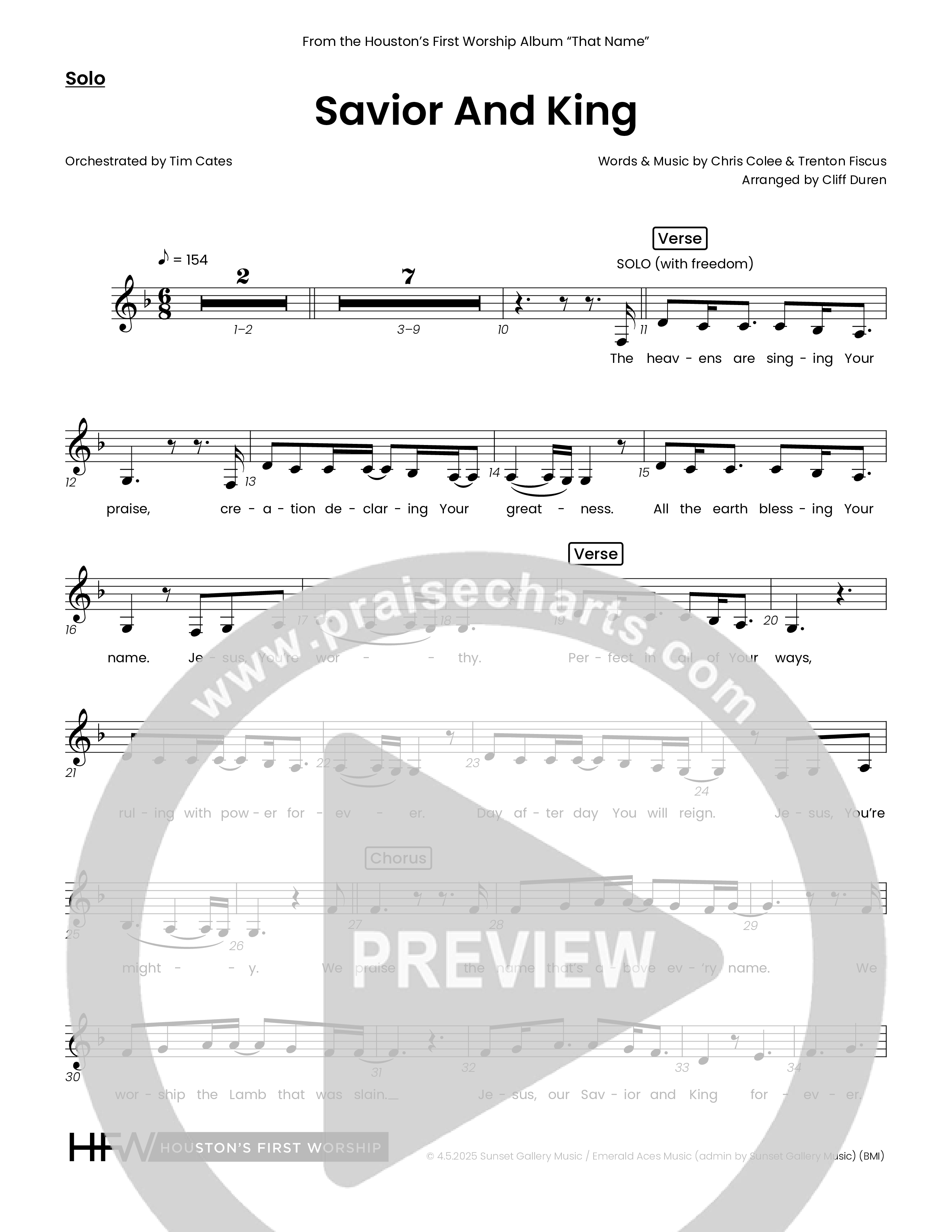 Savior And King (Choral Anthem SATB) Solo Line (Houston's First Worship)