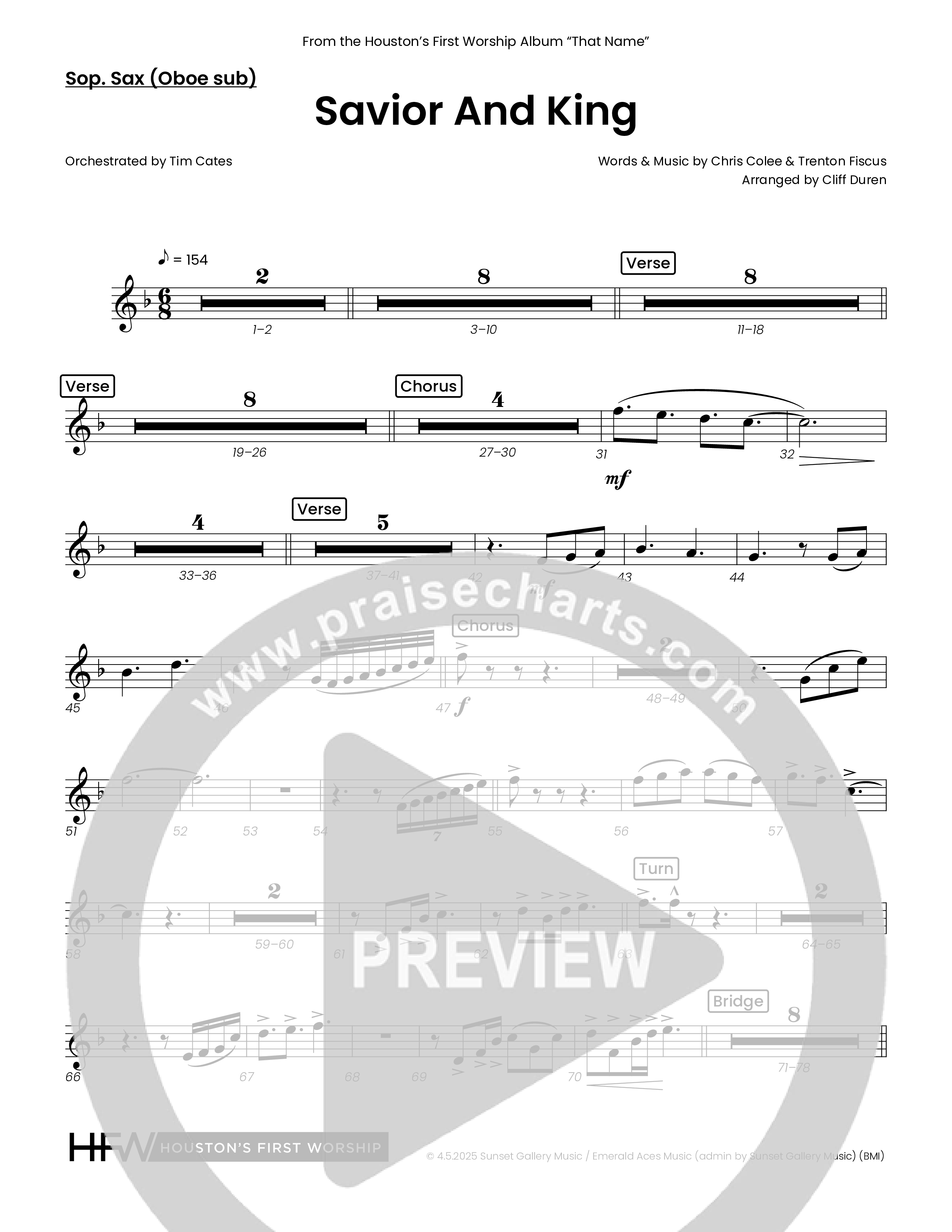 Savior And King (Choral Anthem SATB) Soprano Sax (Houston's First Worship)