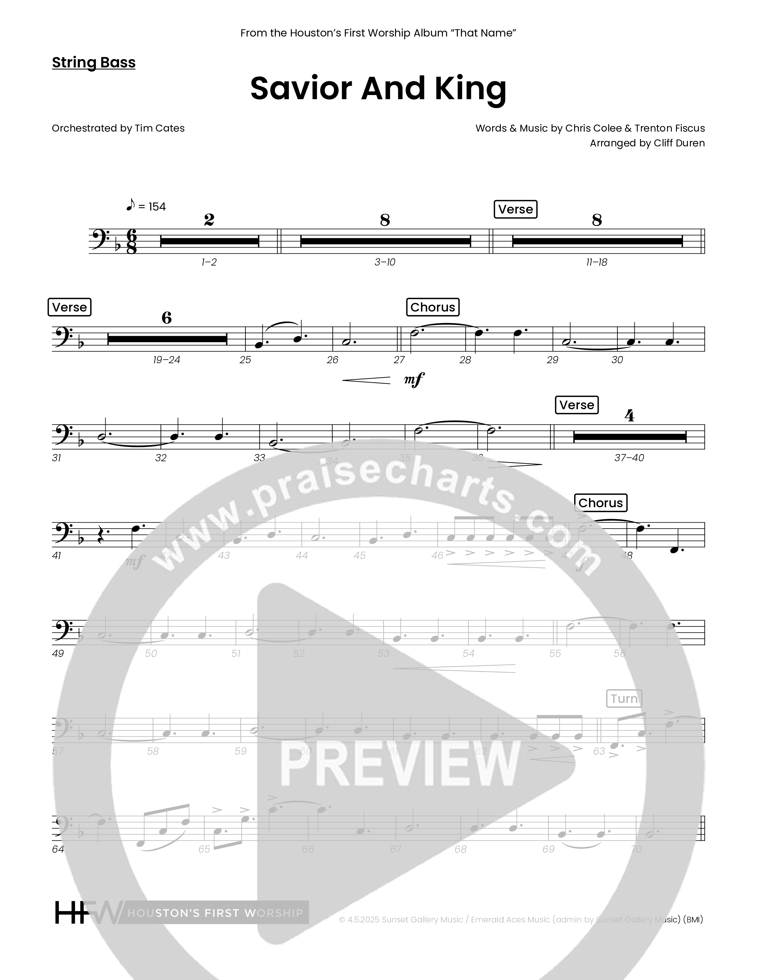 Savior And King (Choral Anthem SATB) String Bass (Houston's First Worship)