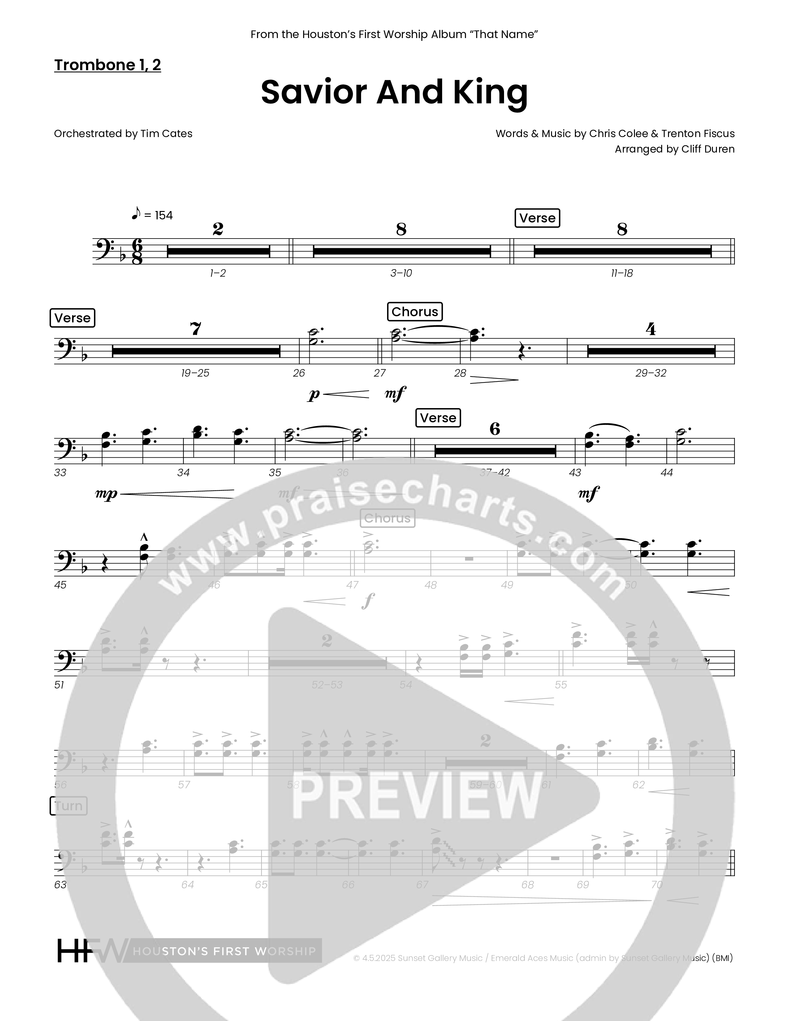 Savior And King (Choral Anthem SATB) Trombone 1/2 (Houston's First Worship)