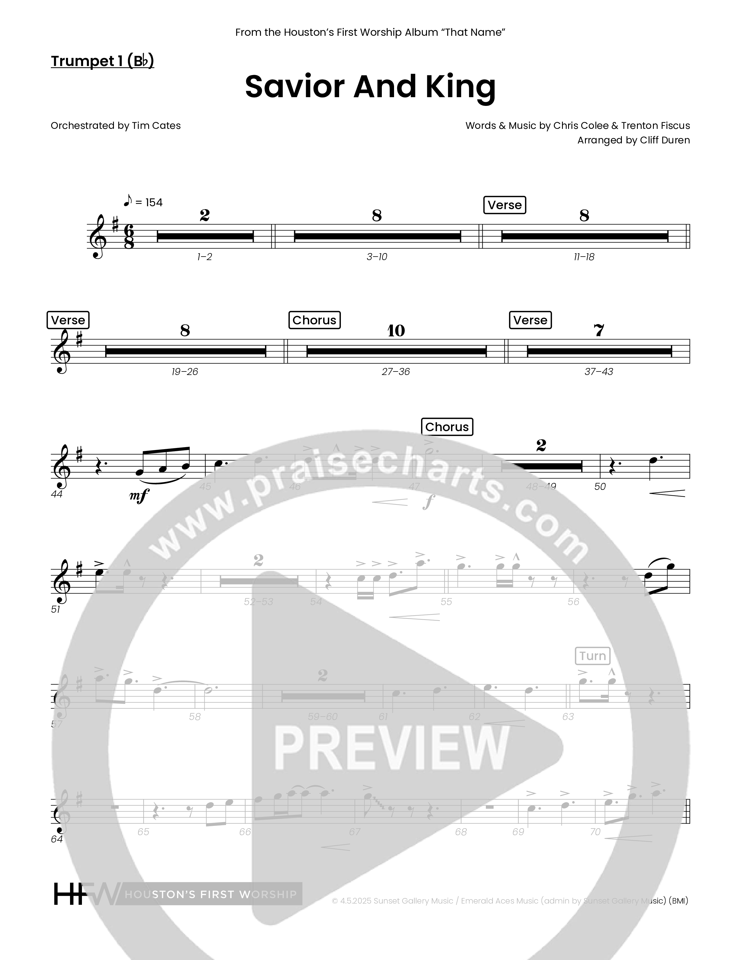Savior And King (Choral Anthem SATB) Trumpet 1 (Houston's First Worship)