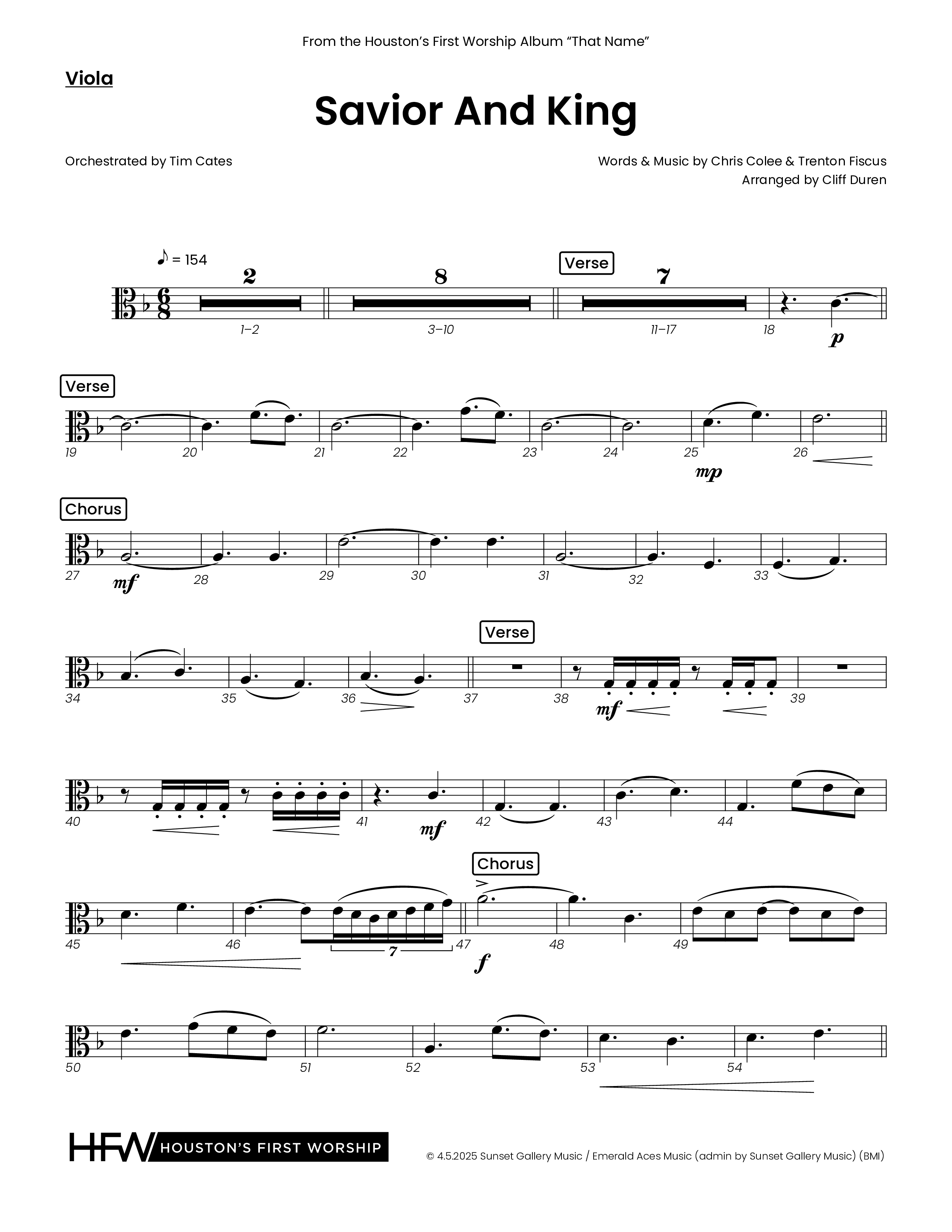 Savior And King (Choral Anthem SATB) Viola (Houston's First Worship)