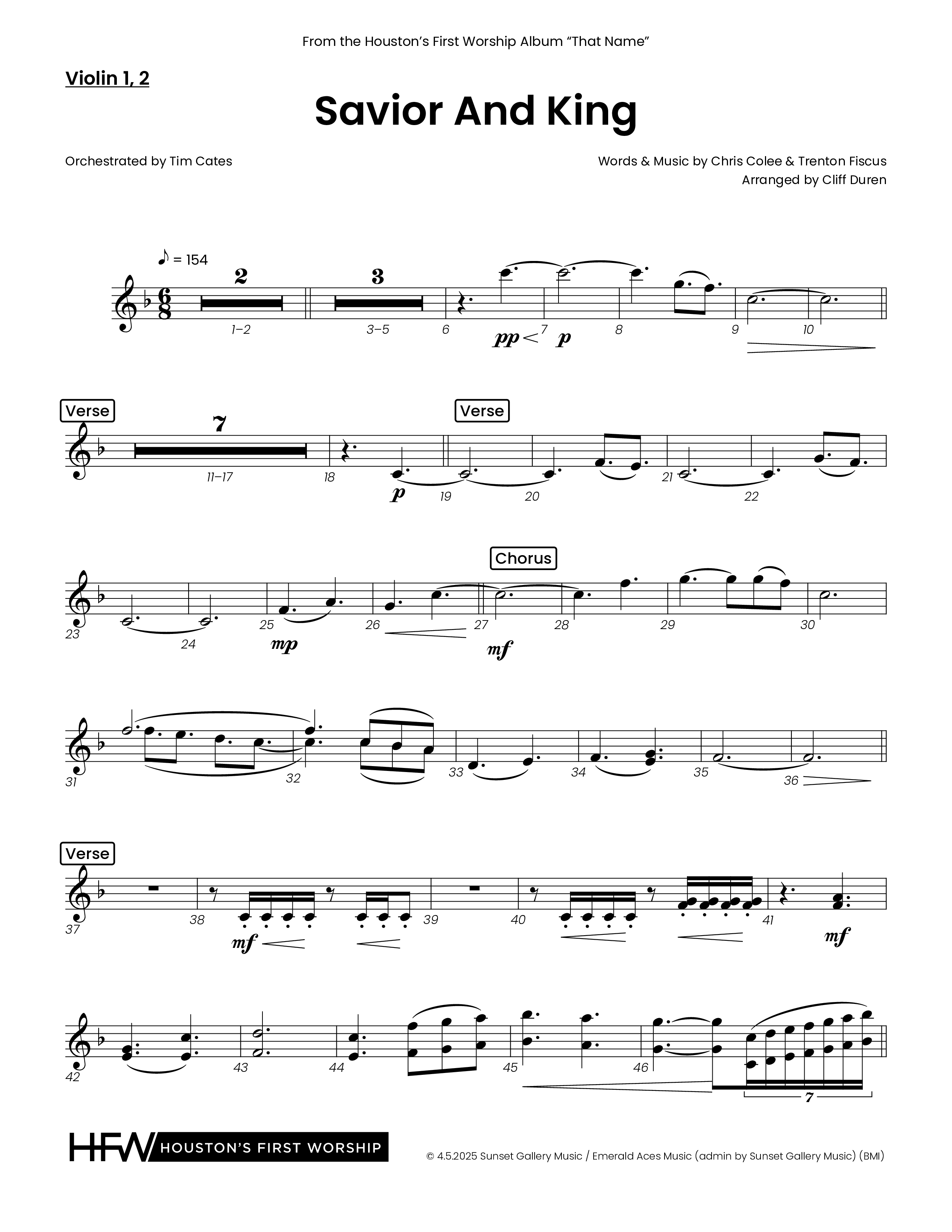 Savior And King (Choral Anthem SATB) String Pack (Houston's First Worship)