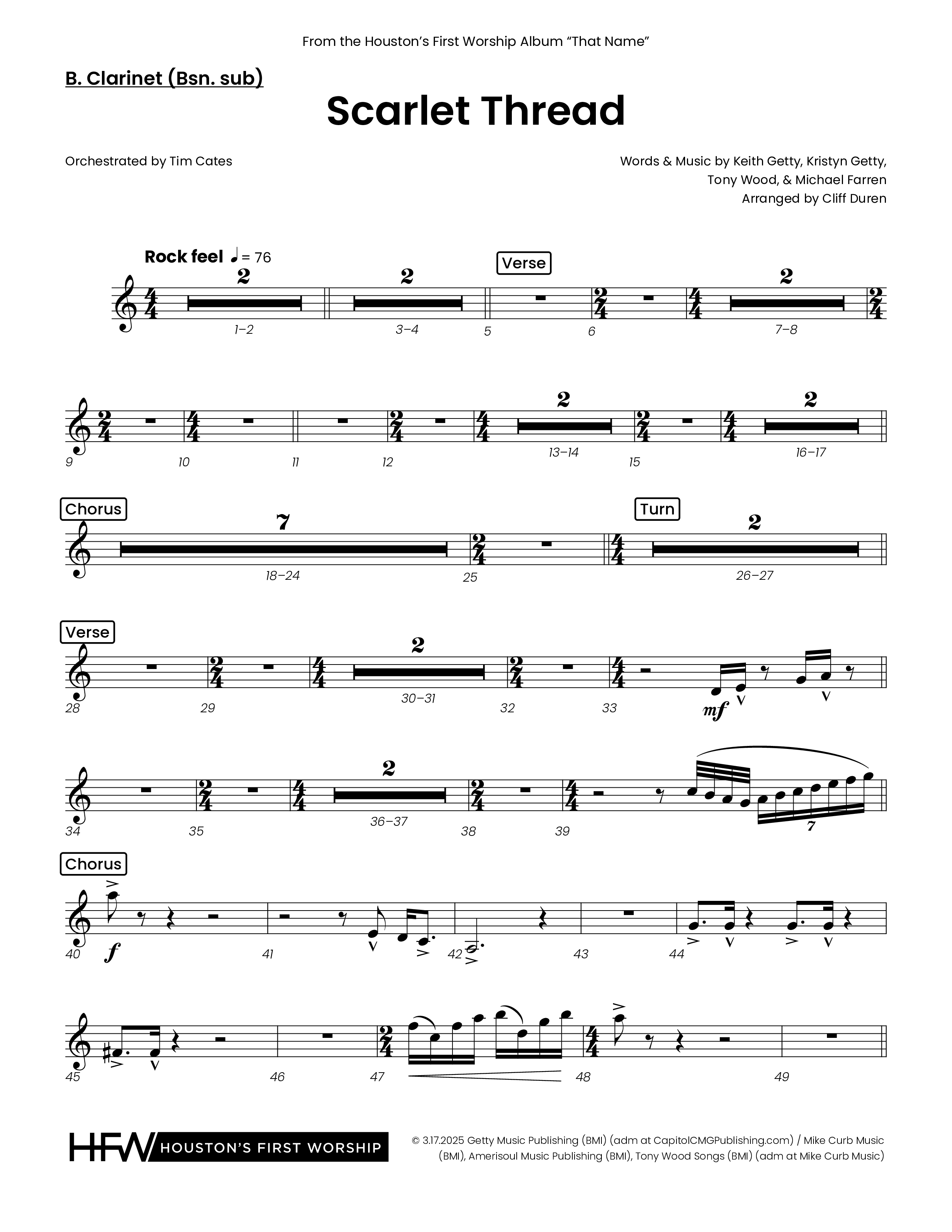 Scarlet Thread (Choral Anthem SATB) Bass Clarinet (Houston's First Worship)