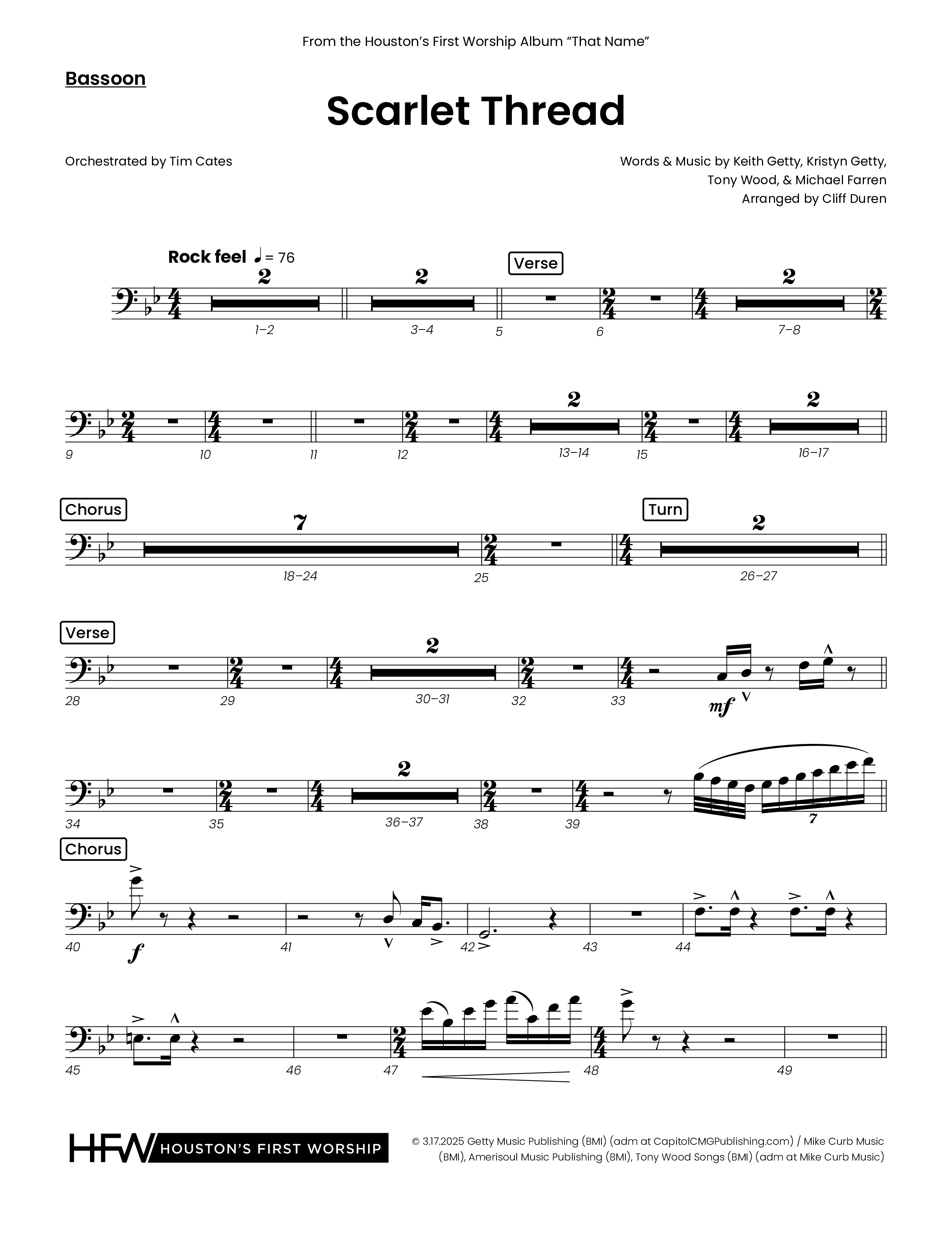 Scarlet Thread (Choral Anthem SATB) Bassoon (Houston's First Worship)