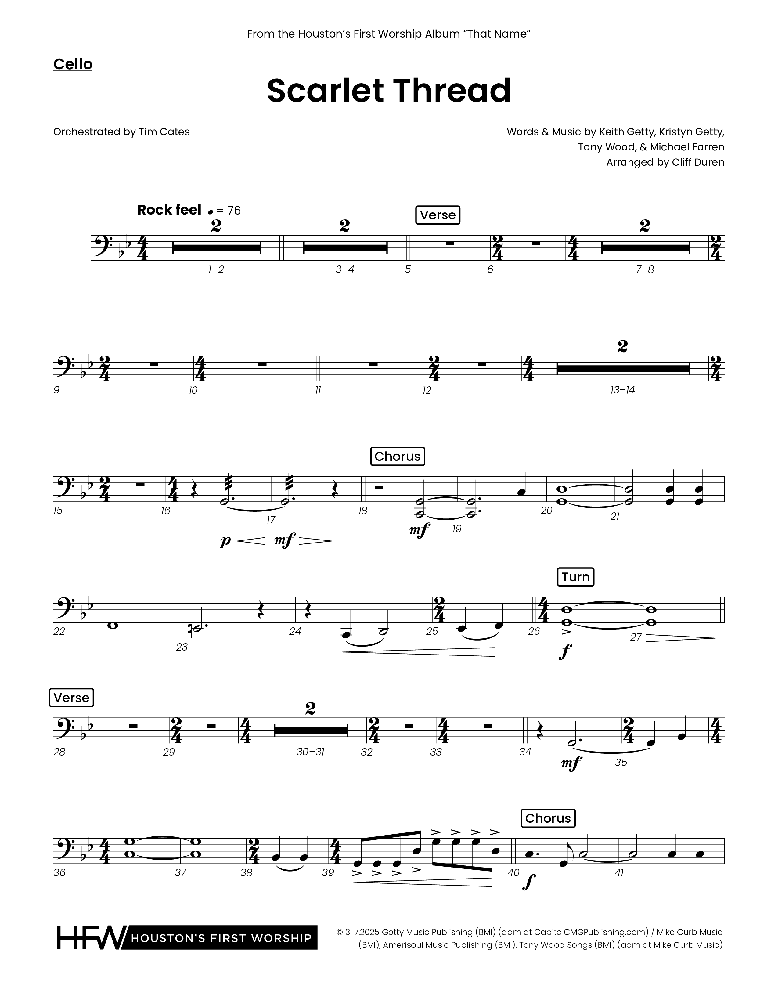 Scarlet Thread (Choral Anthem SATB) Cello (Houston's First Worship)