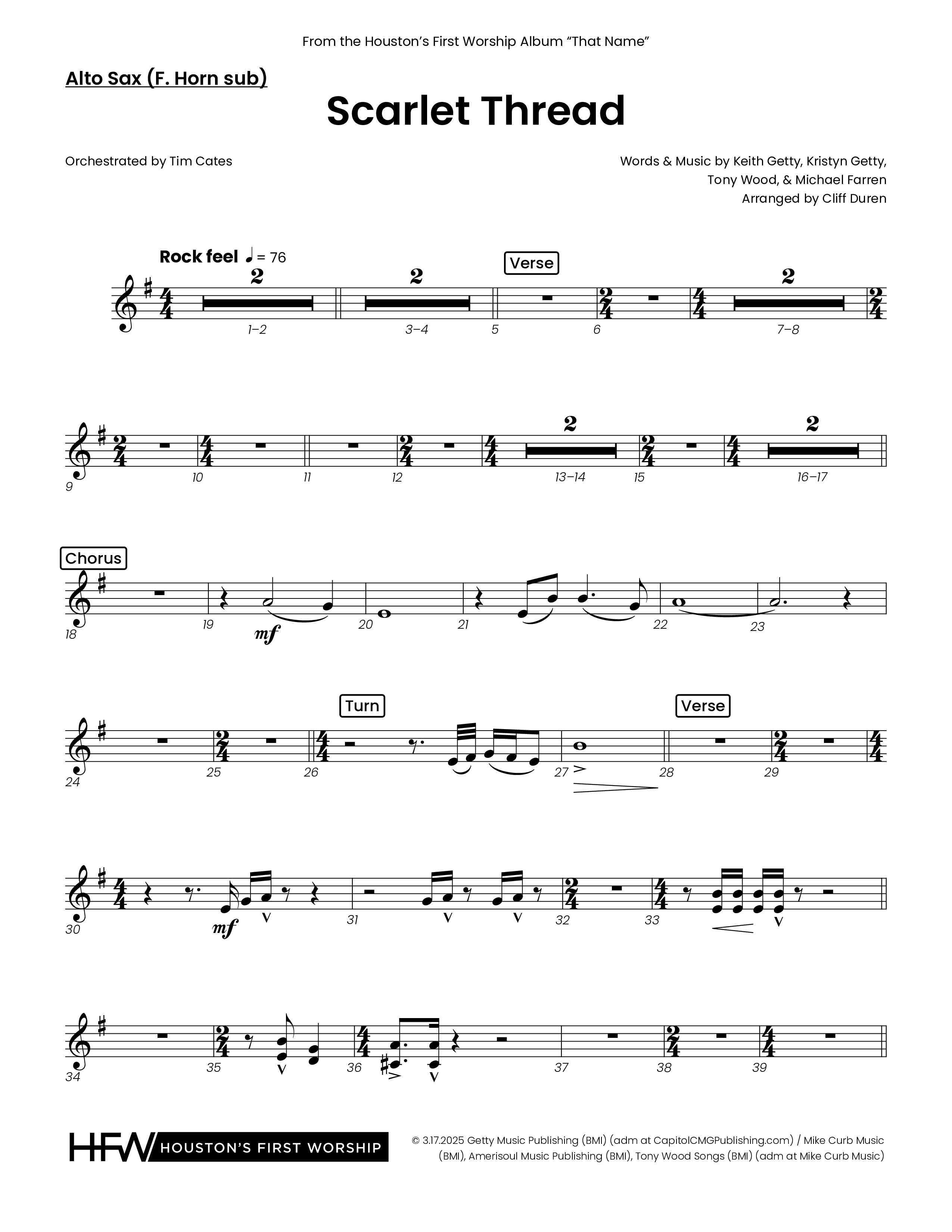 Scarlet Thread (Choral Anthem SATB) Alto Sax (Houston's First Worship)
