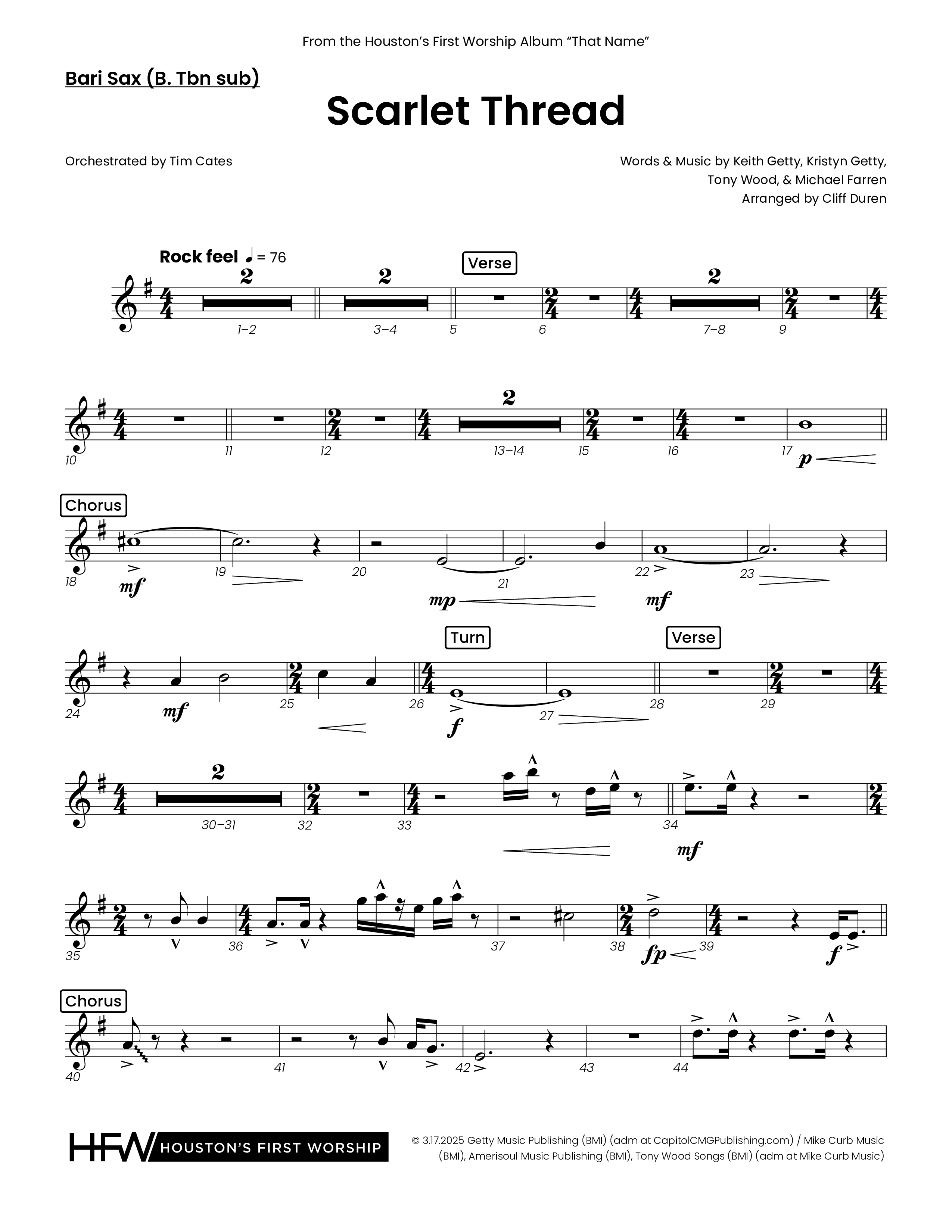 Scarlet Thread (Choral Anthem SATB) Bari Sax (Houston's First Worship)