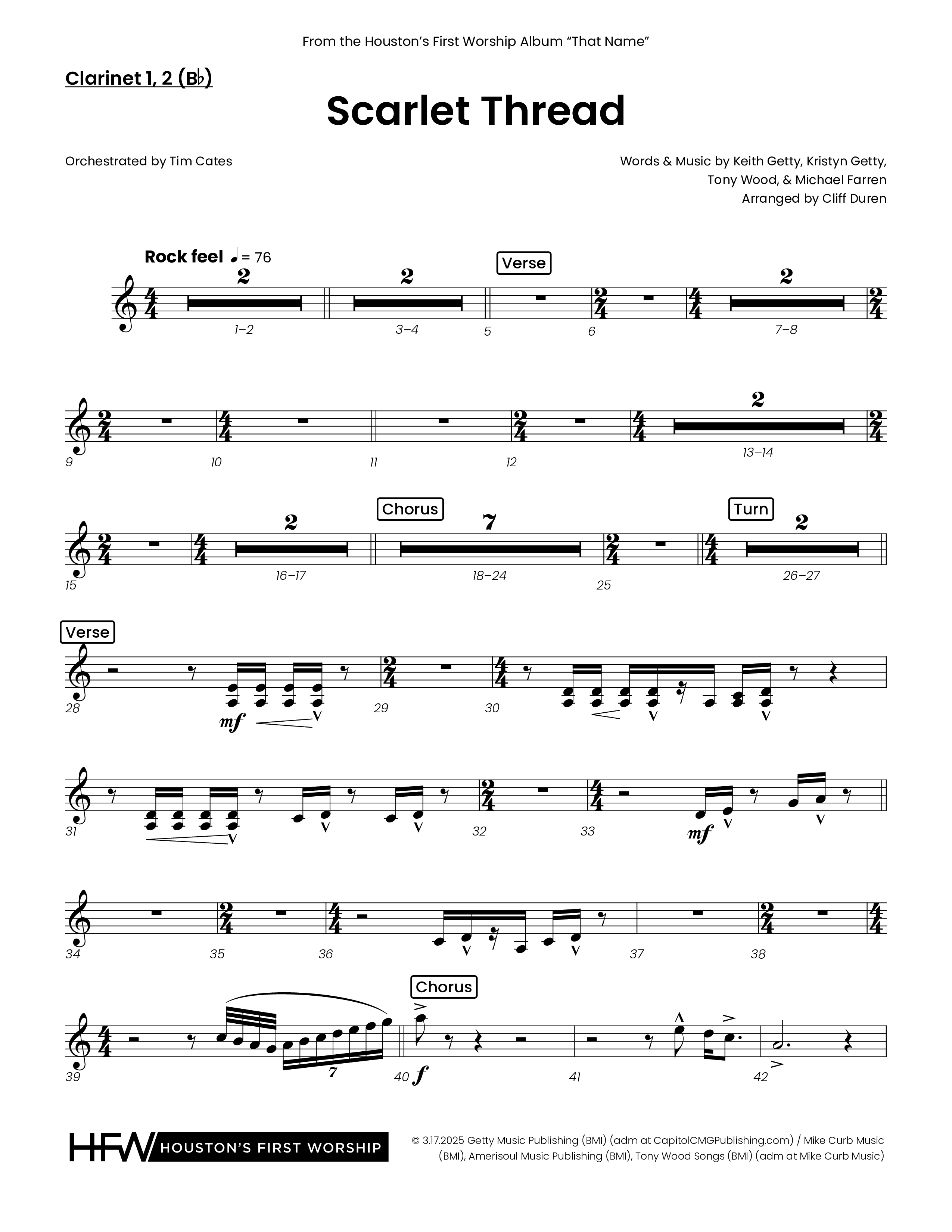 Scarlet Thread (Choral Anthem SATB) Clarinet 1/2 (Houston's First Worship)