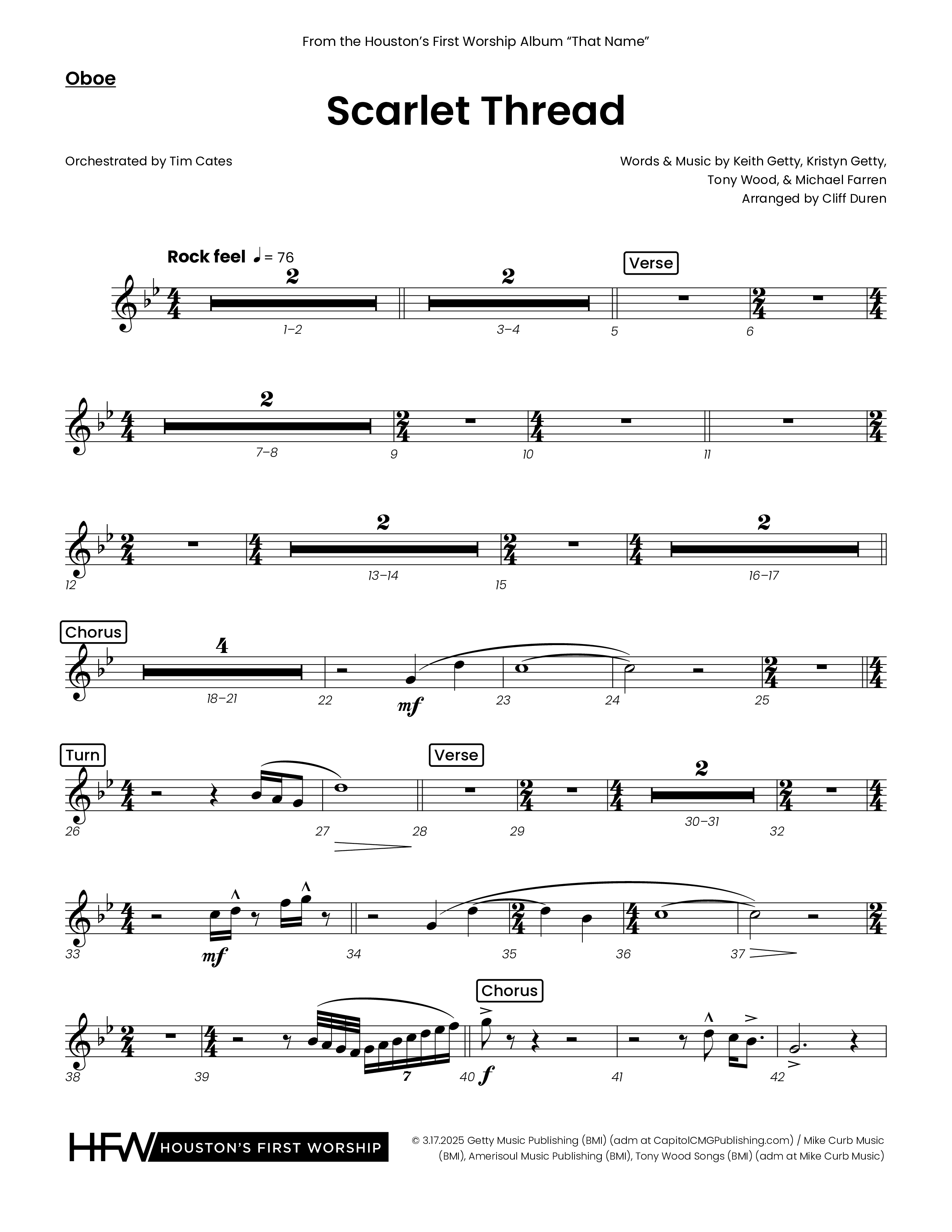 Scarlet Thread (Choral Anthem SATB) Oboe (Houston's First Worship)