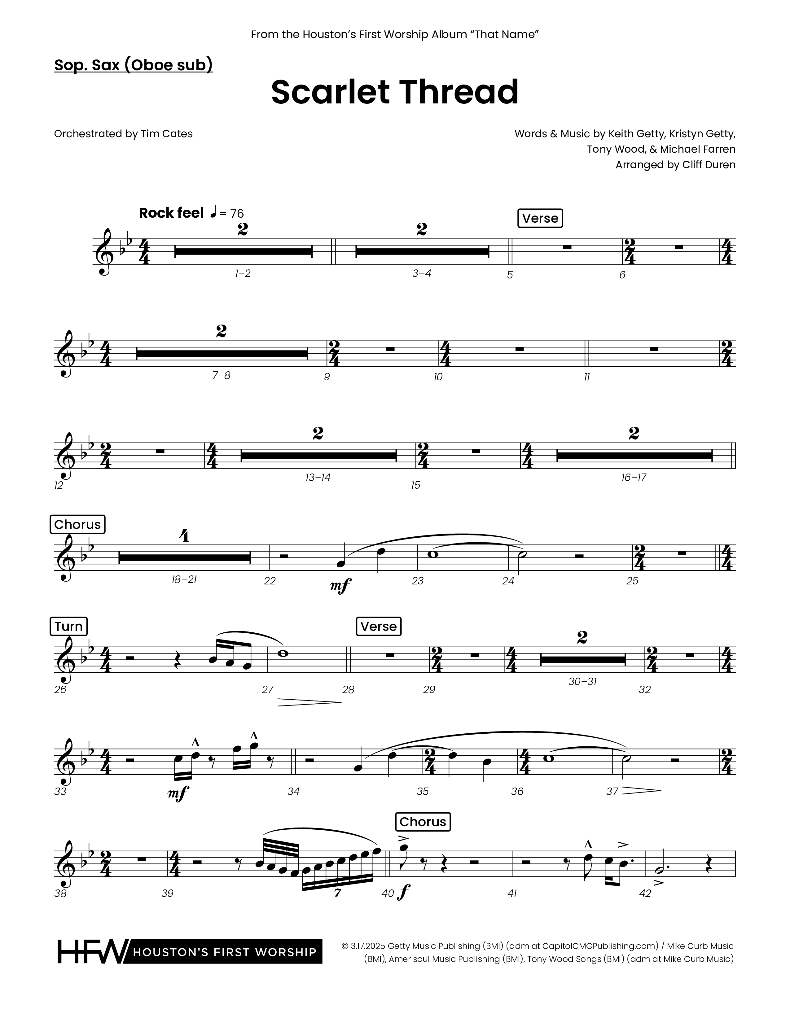 Scarlet Thread (Choral Anthem SATB) Soprano Sax (Houston's First Worship)