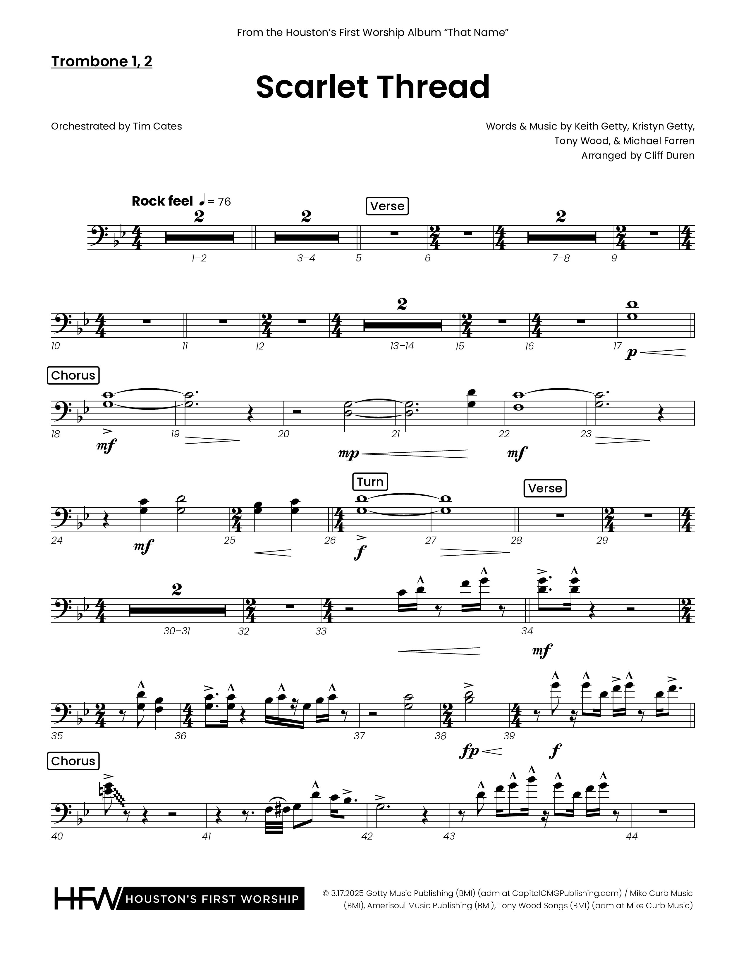 Scarlet Thread (Choral Anthem SATB) Trombone 1/2 (Houston's First Worship)