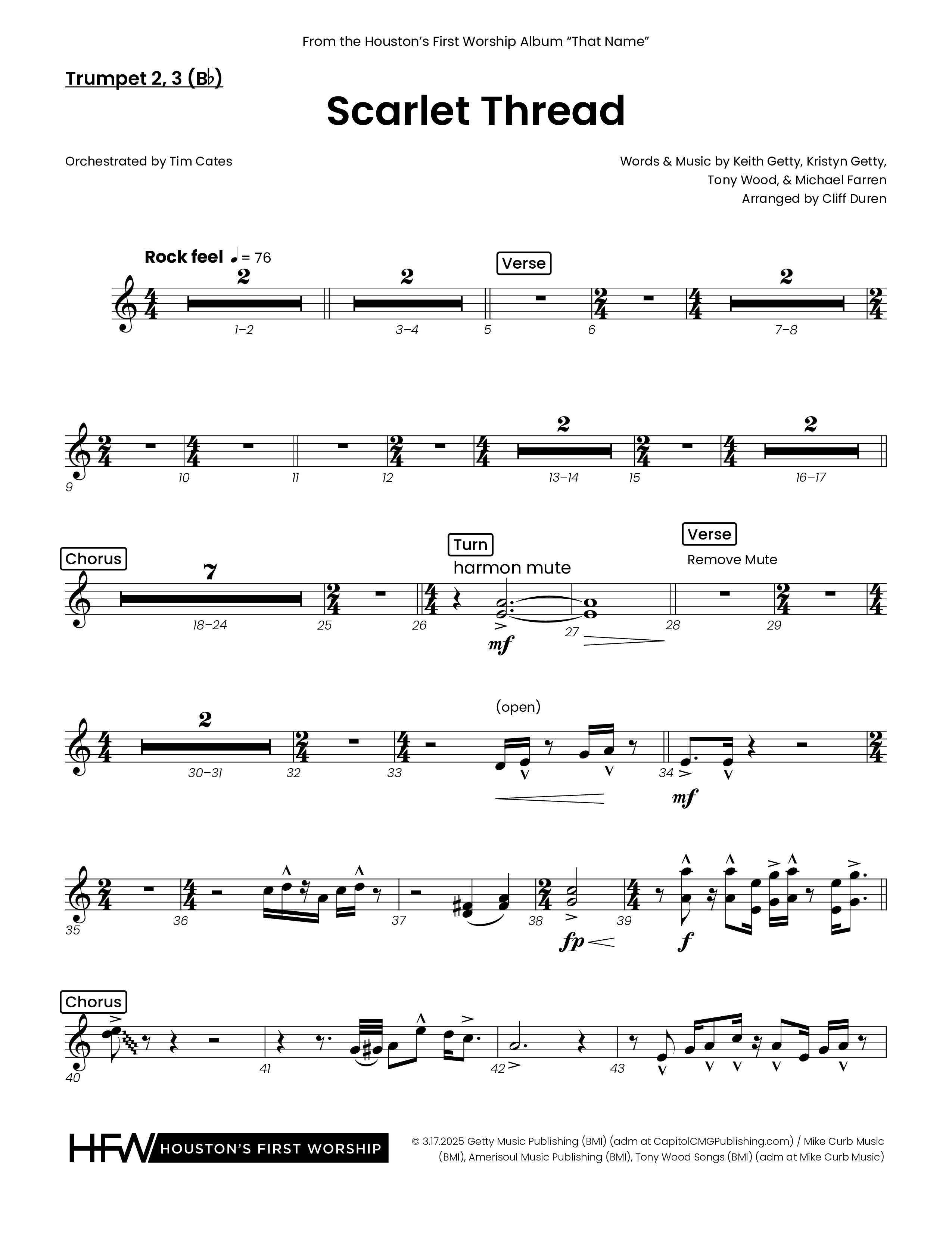 Scarlet Thread (Choral Anthem SATB) Trumpet 2/3 (Houston's First Worship)